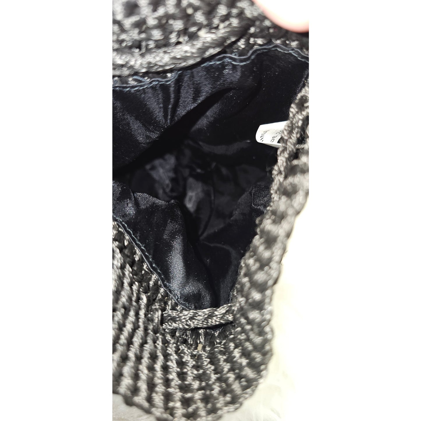 Vintage Crochet Black Bag Hand Or Shoulder Carry