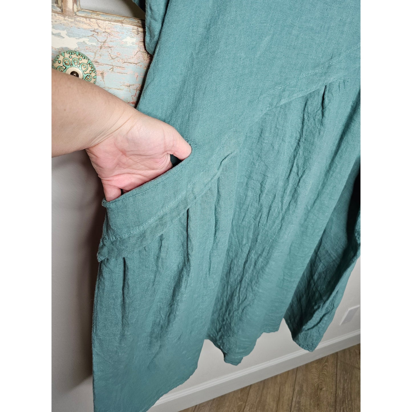Linen Italian Made Blue/Green Dress Ladies Size Medium