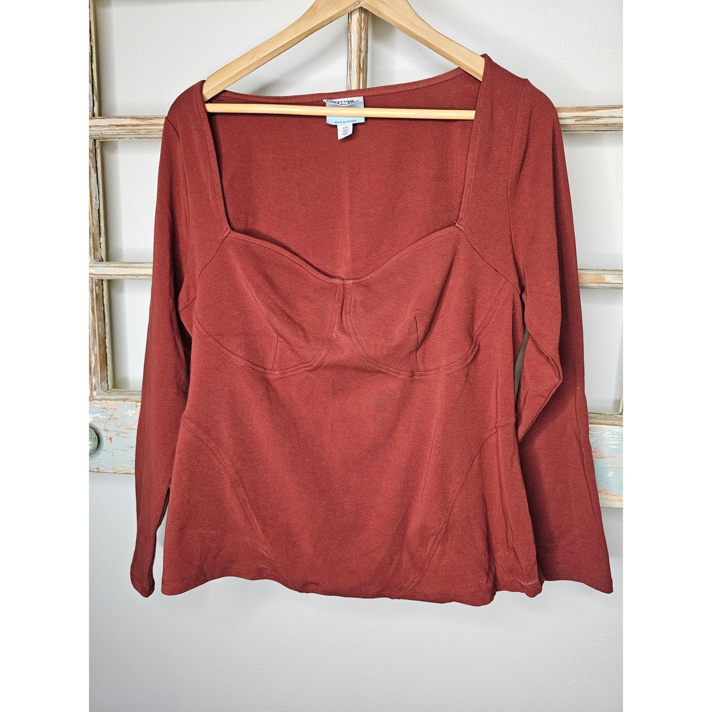 NWOT Rusty Rose Ribbed Corset Style Long Sleeve Top Size XXL