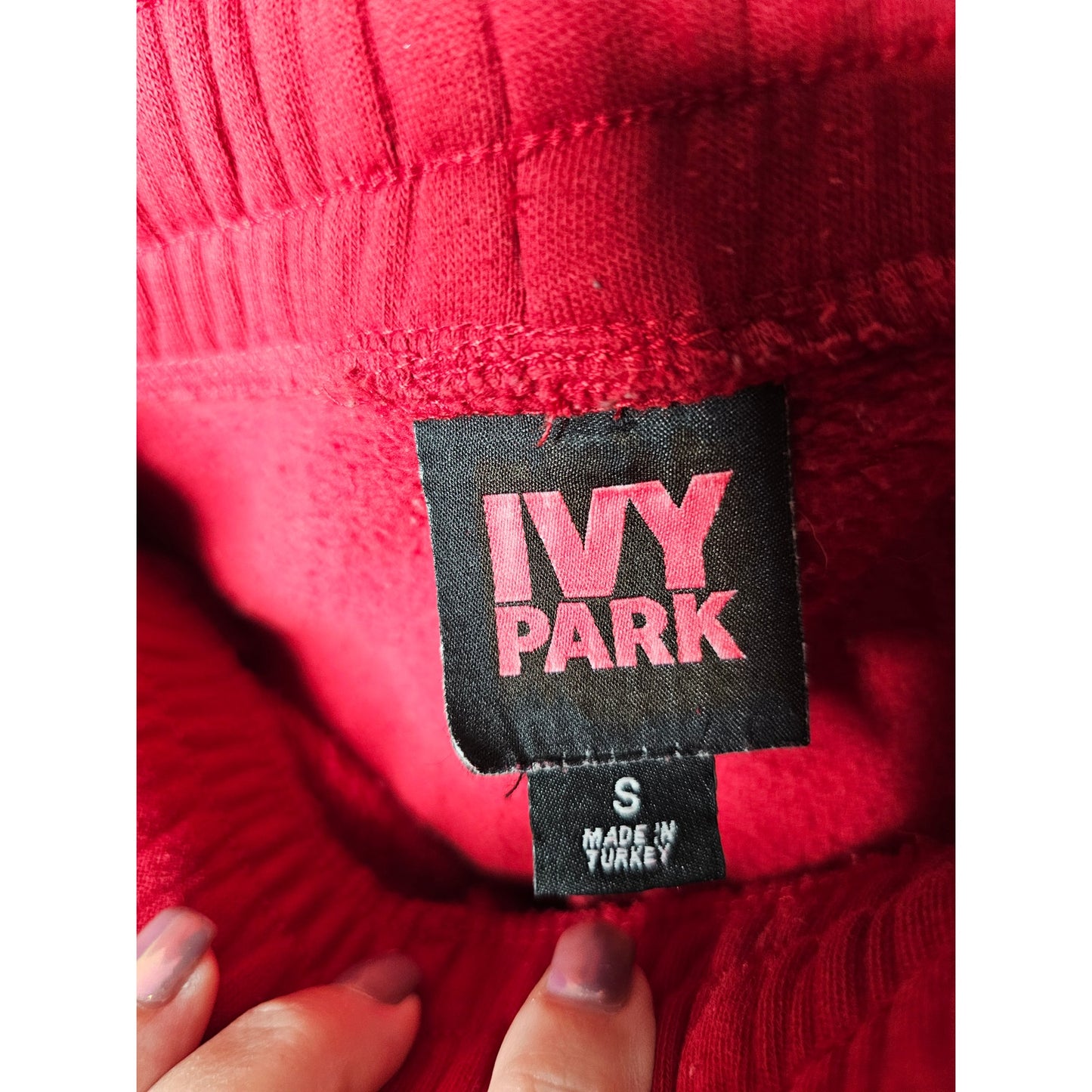 Ivy Park Red Joggers Sweatpants Chili red Velour side Panel Size Small