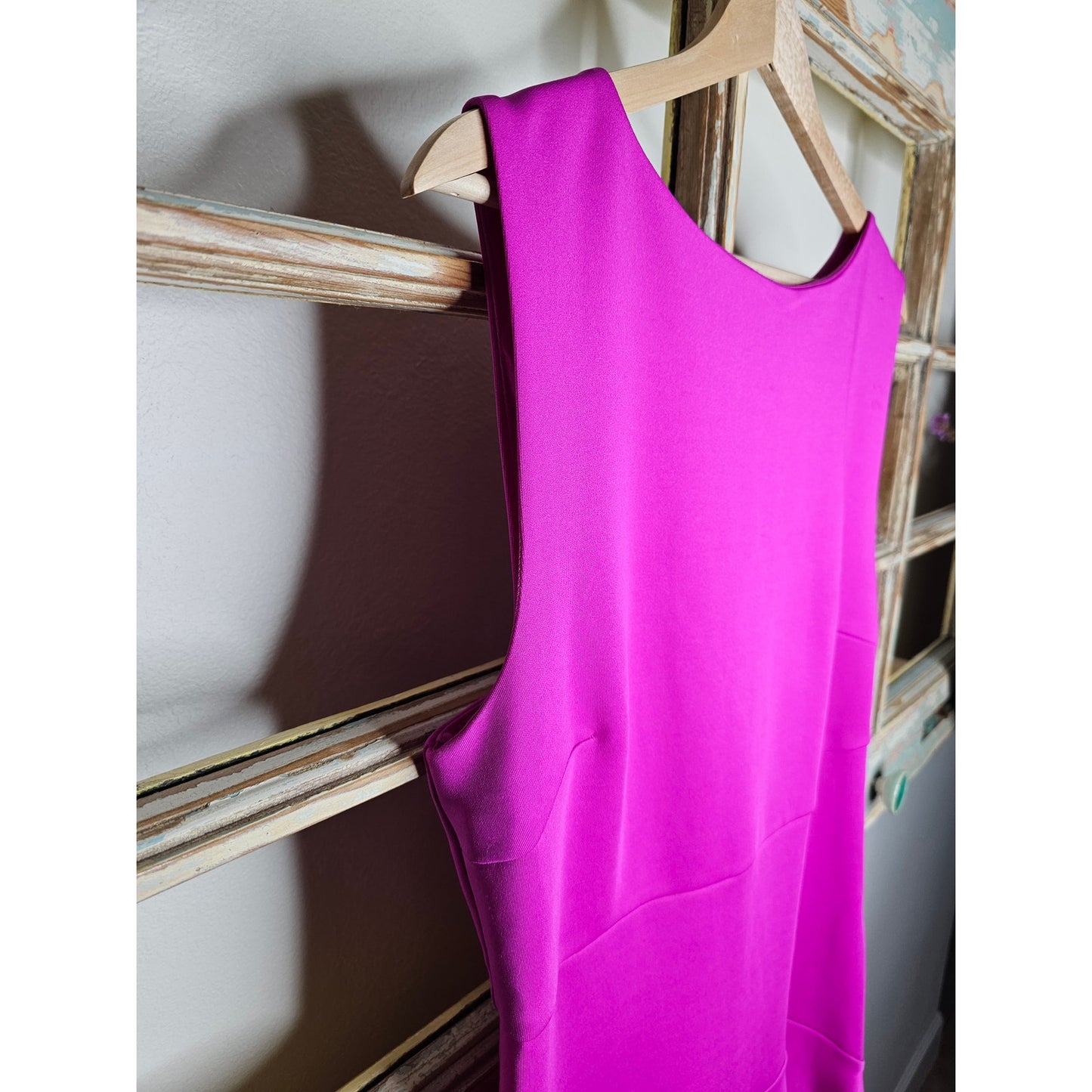 NWT Neiman Marcus Magenta Bateau Neckline Mini Dress Size Large