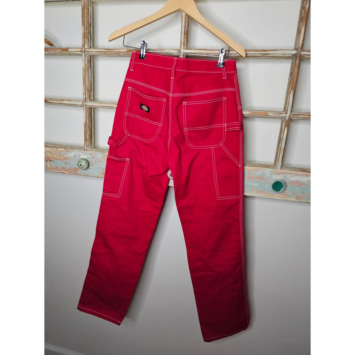 NWOT Dickies Red Carpenter Pants w/ white contrast stitch Ladies size 1 / 25
