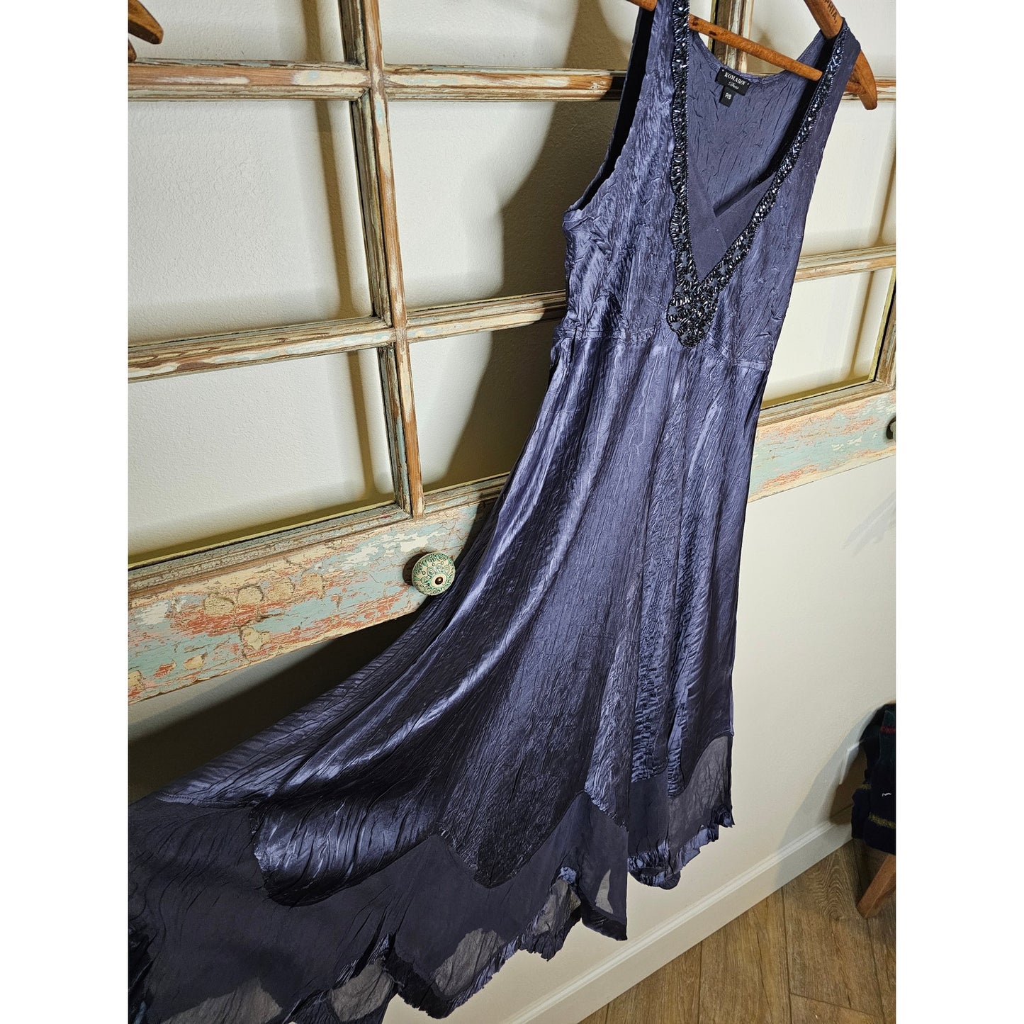 Komarov Blue Sleeveless lightweight Handkerchief Hem Ladies Dress size Small