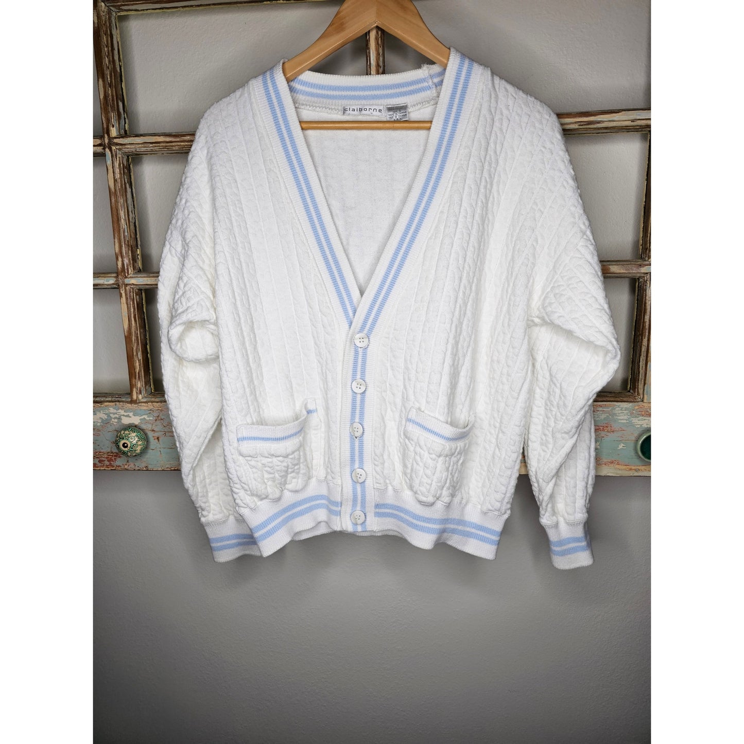 Vintage Cable Knit Button Up Cotton Cardigan Ladies size Small