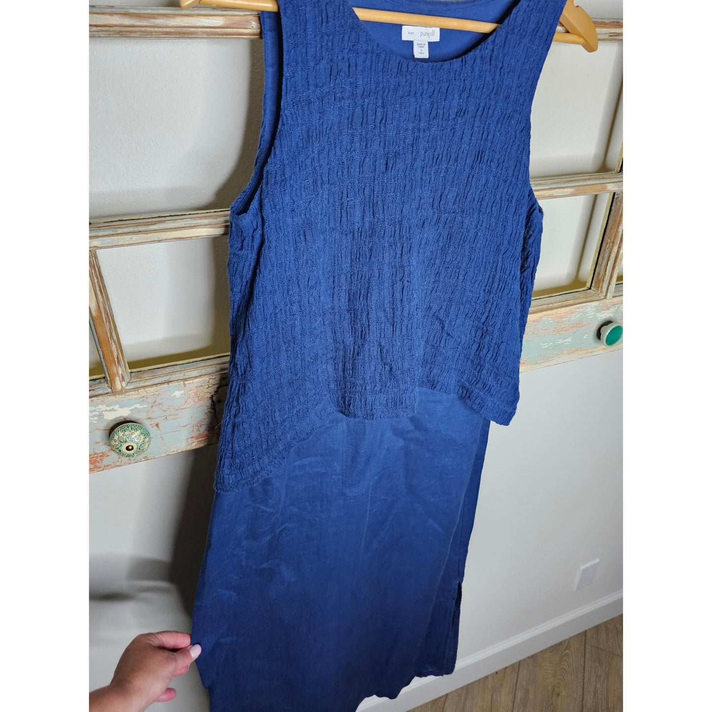 Vintage Linen Pure Jill Blue Midi Sleeveless Dress Ladies Size Small