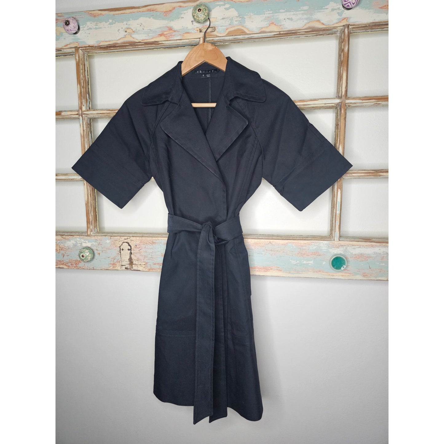 Theory Black Collared Trech Tailored Coat Dress Ladies size Small