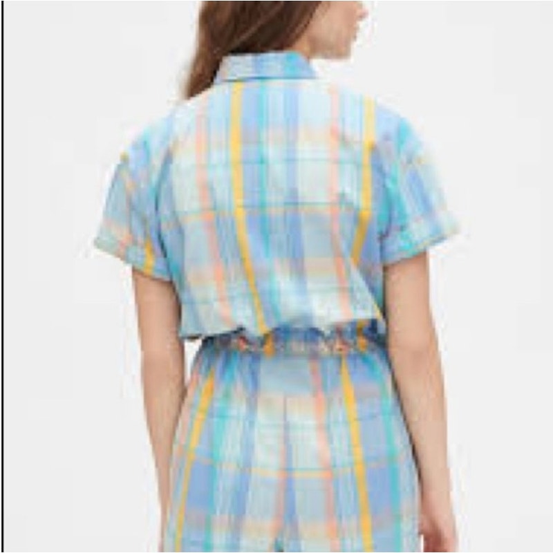 Gap Plaid 100% Cotton Romper with belted waist size 12