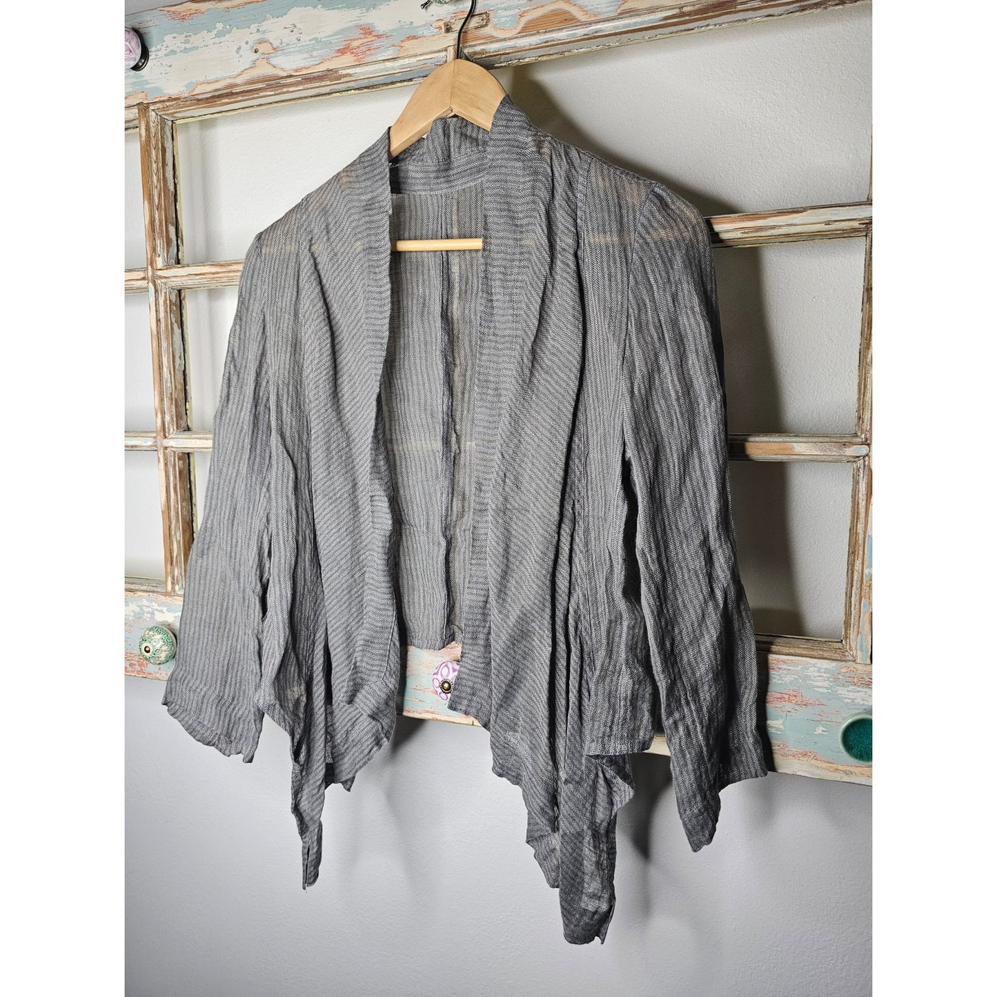 Eileen Fisher Waterfall Hem Linen Semi-sheer cardigan ladies size Large