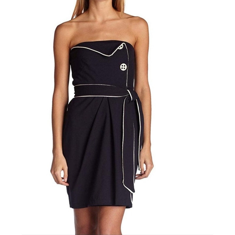 Eva Franco Halter Navy/ White Cocktail Dress Self Tie Belt Size 0