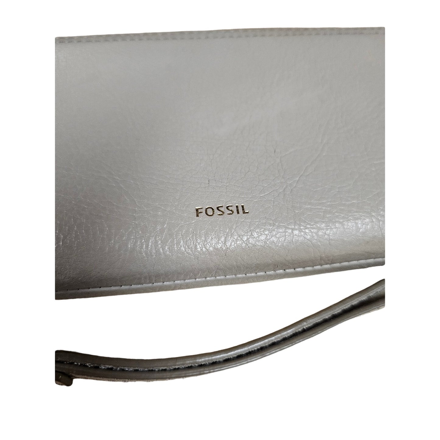 Fossil Khaki Gray Leather Clutch Wallet With Carry Strap