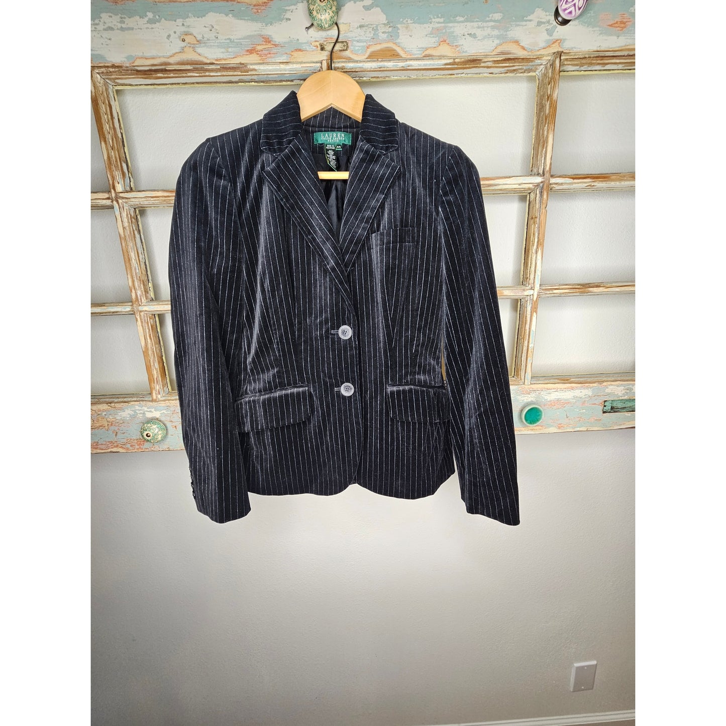 Lauren Ralph Lauren Black Velvet Blazer with Pinstripes Ladies size Small