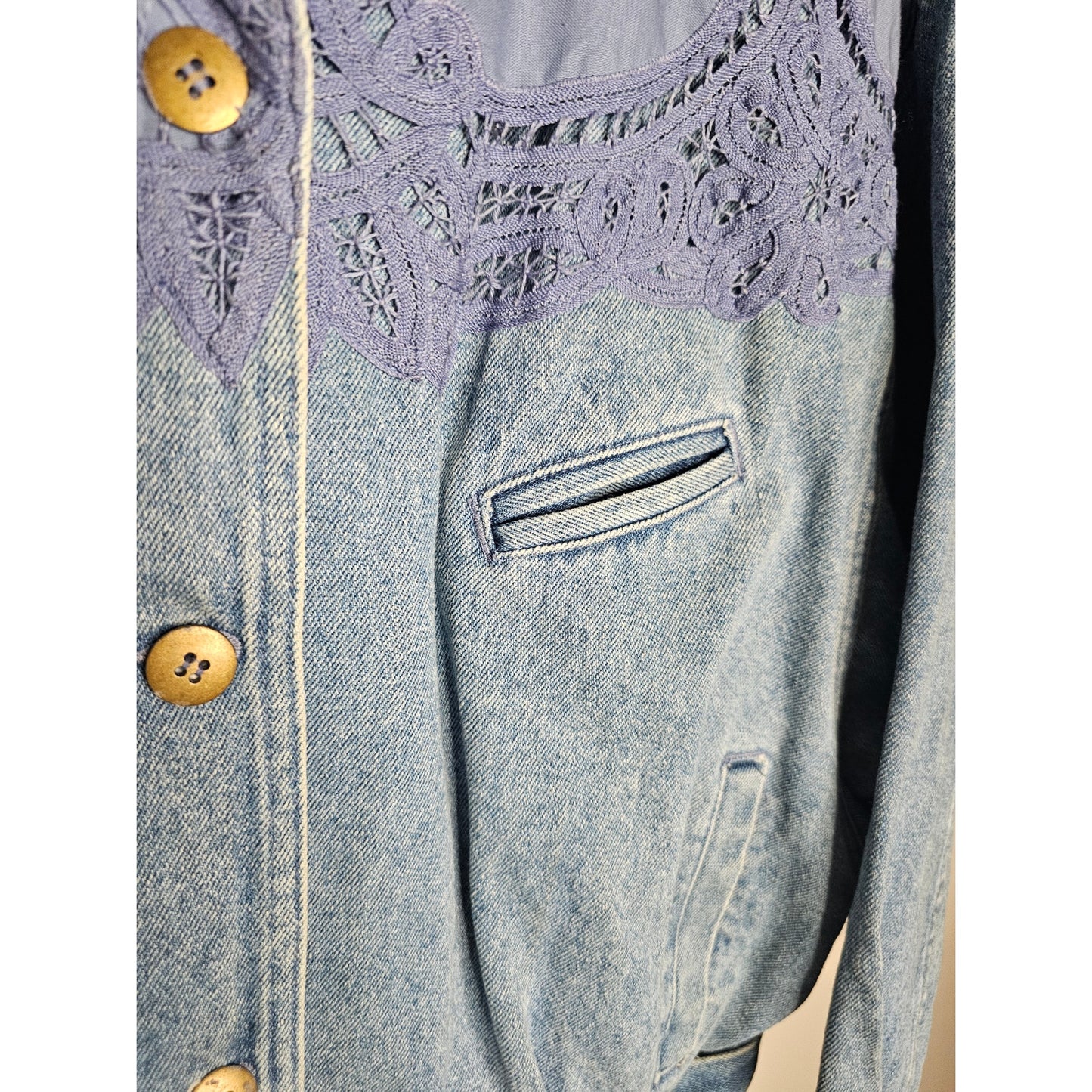Vintage Denim Jacket By Together With Lace Dolman Sleeves Ladies Size XL
