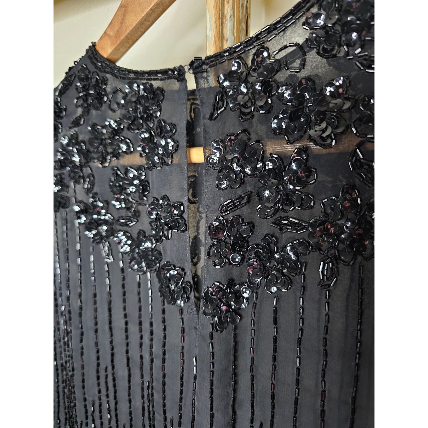 Vintage Black Beaded Long Sleeve Lined Blouse Ladies Size 12