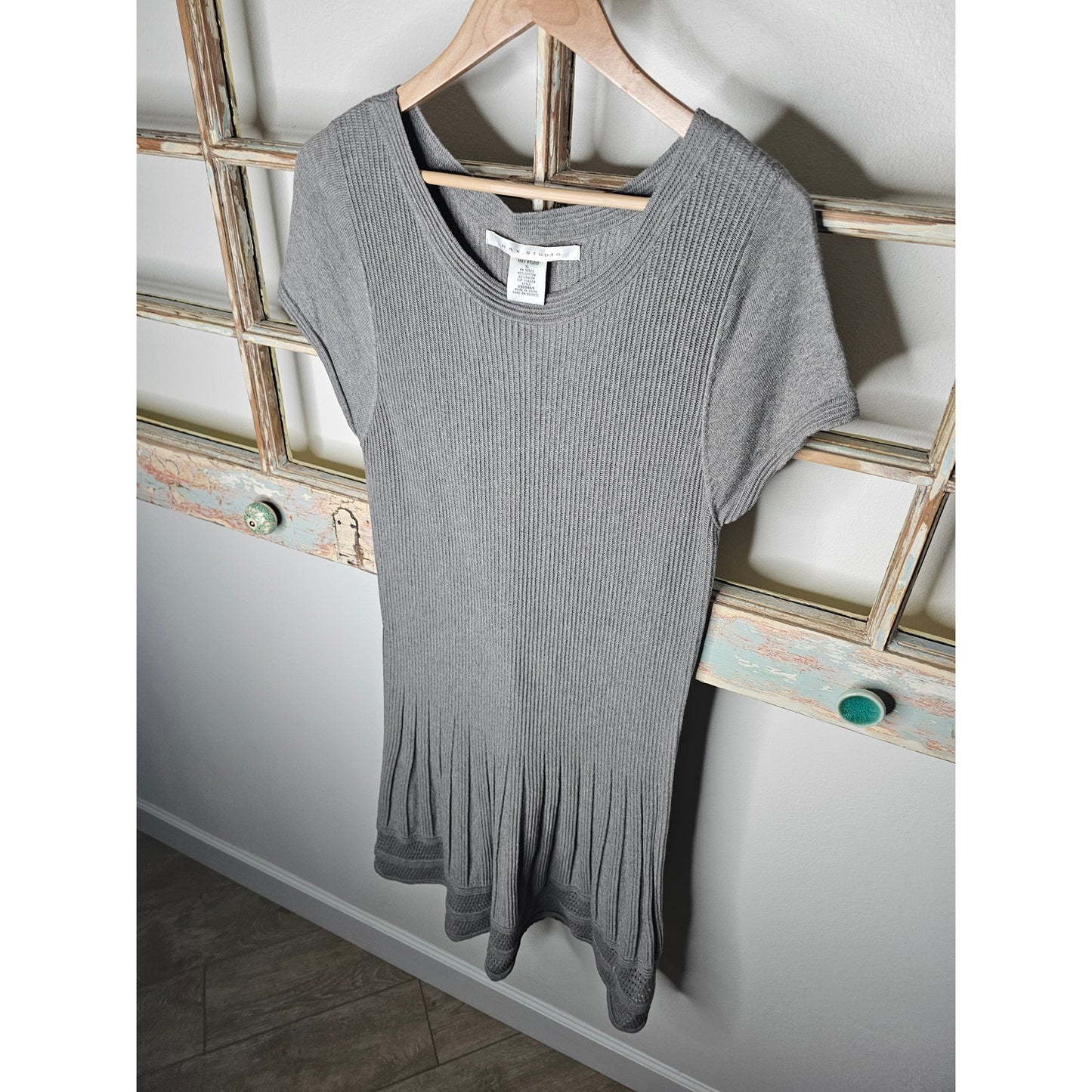 Max Studio Gray Knit Short Sleeve Knee Length Ladies Size XL