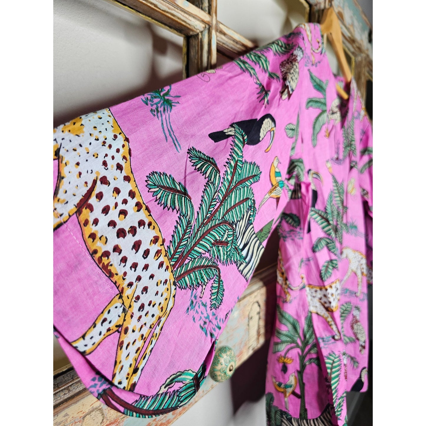 Pink Jungle Print Pullover Tunic Ladies Size Medium by Little Tibet Boutique