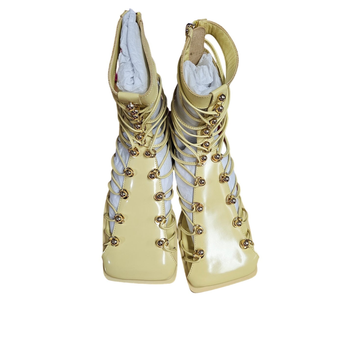 NIB Vivienne Hu Patent Leather Butter Nut Gladiator Sandals Size 37 / 8