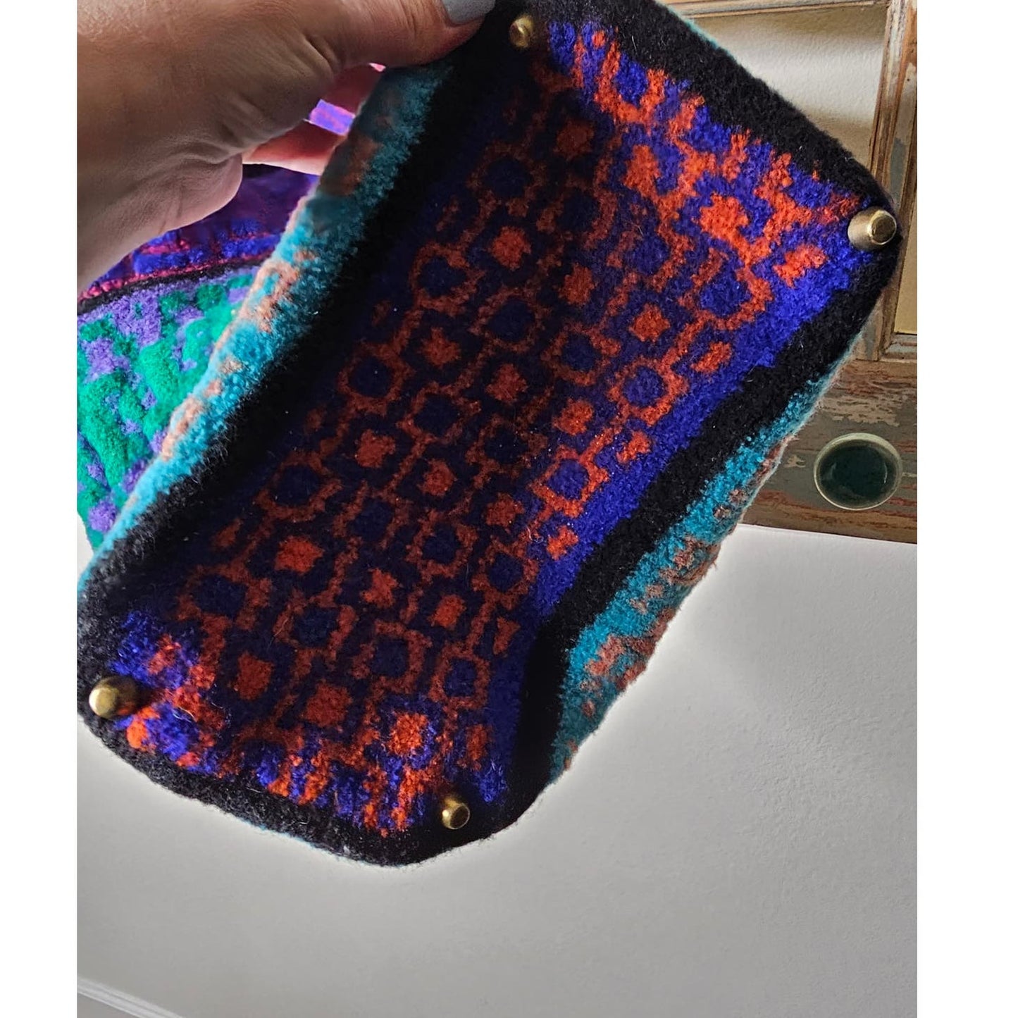 Vintage BOHO Shoulder/ Crossbody Vibrant Yarn Bag with feet