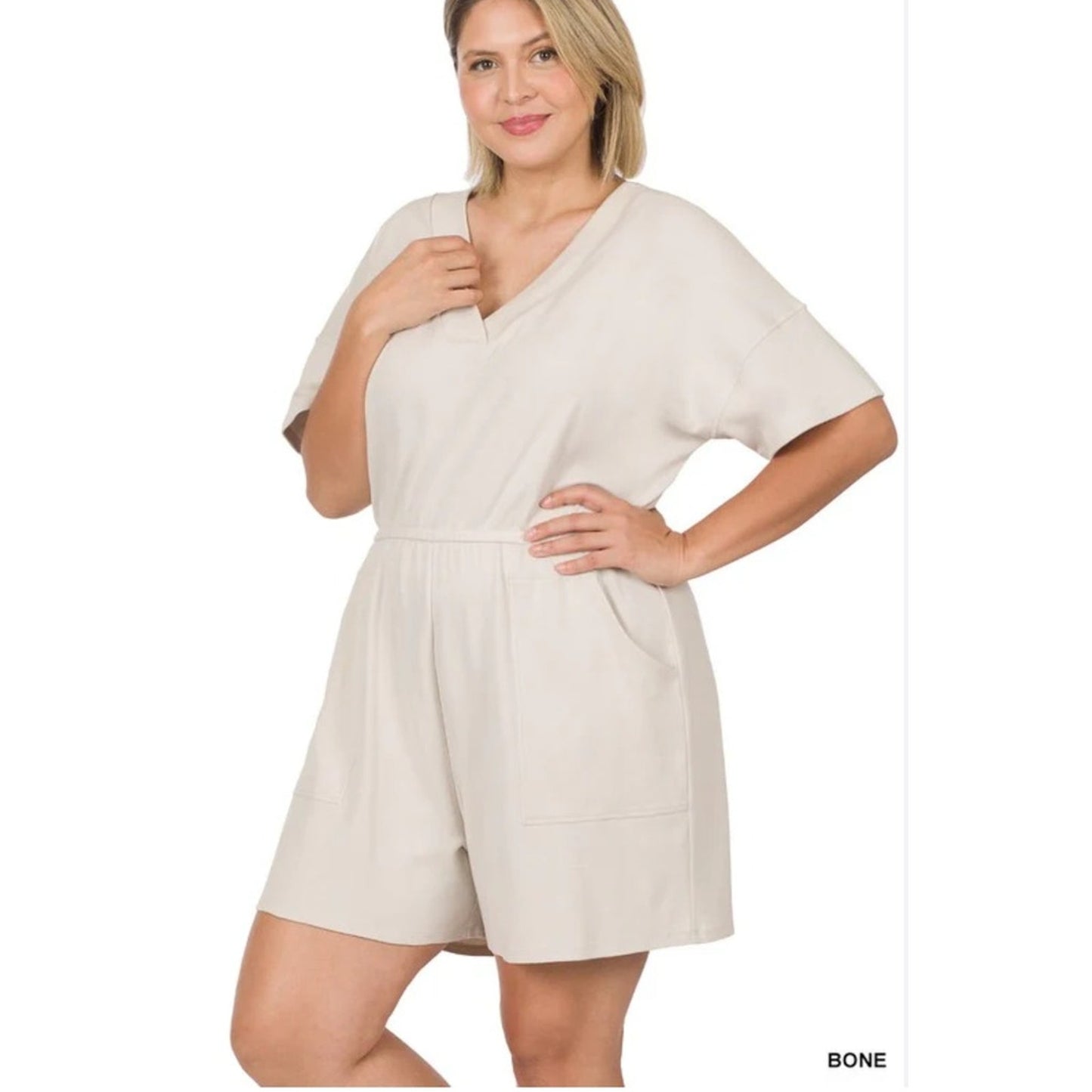 NWT Zenana Drop Shoulder V-neck Short romper with pockets size 3x 22/24