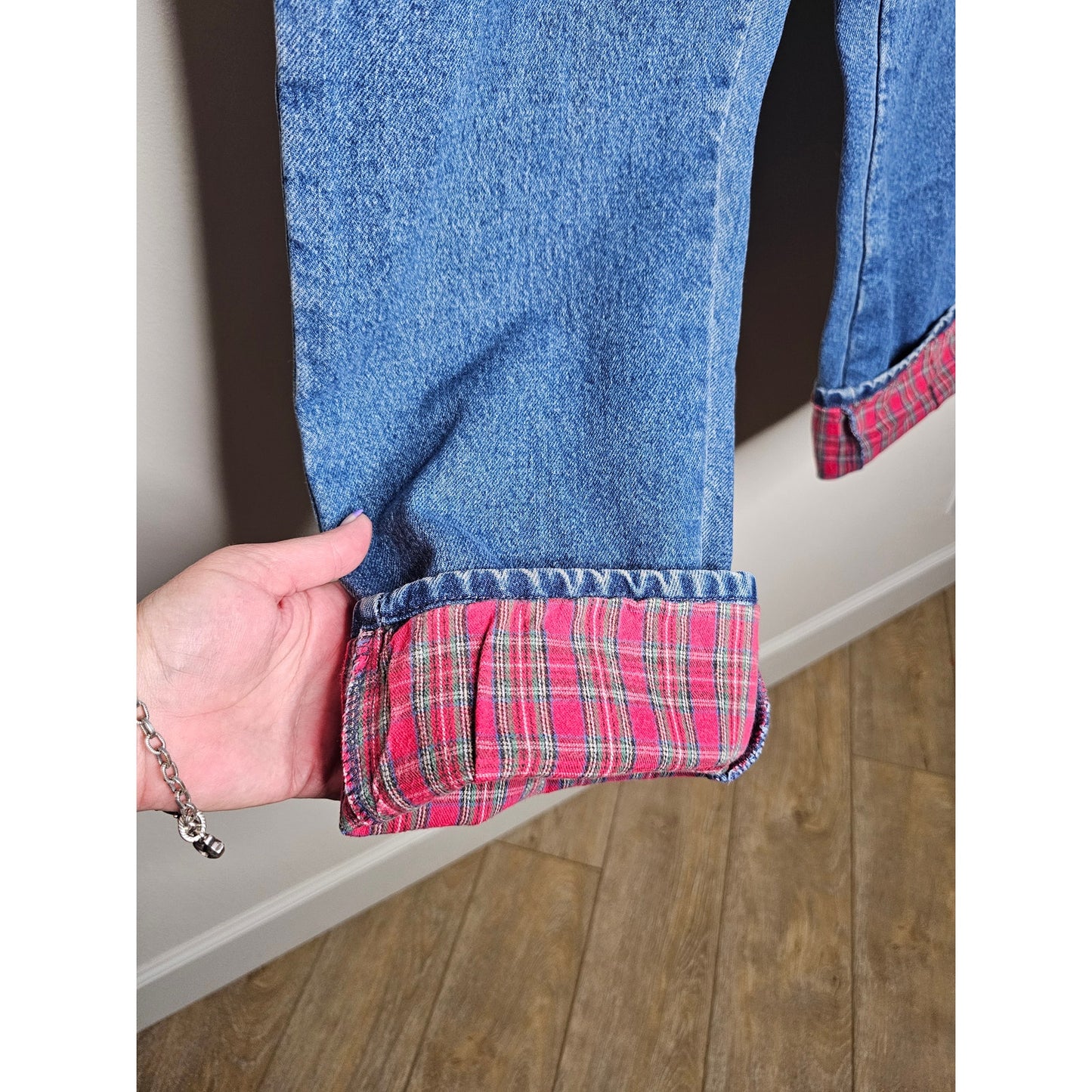 Vintage L.L. Bean Red Plaid Flannel Lined Jeans Ladie size 14P / 10