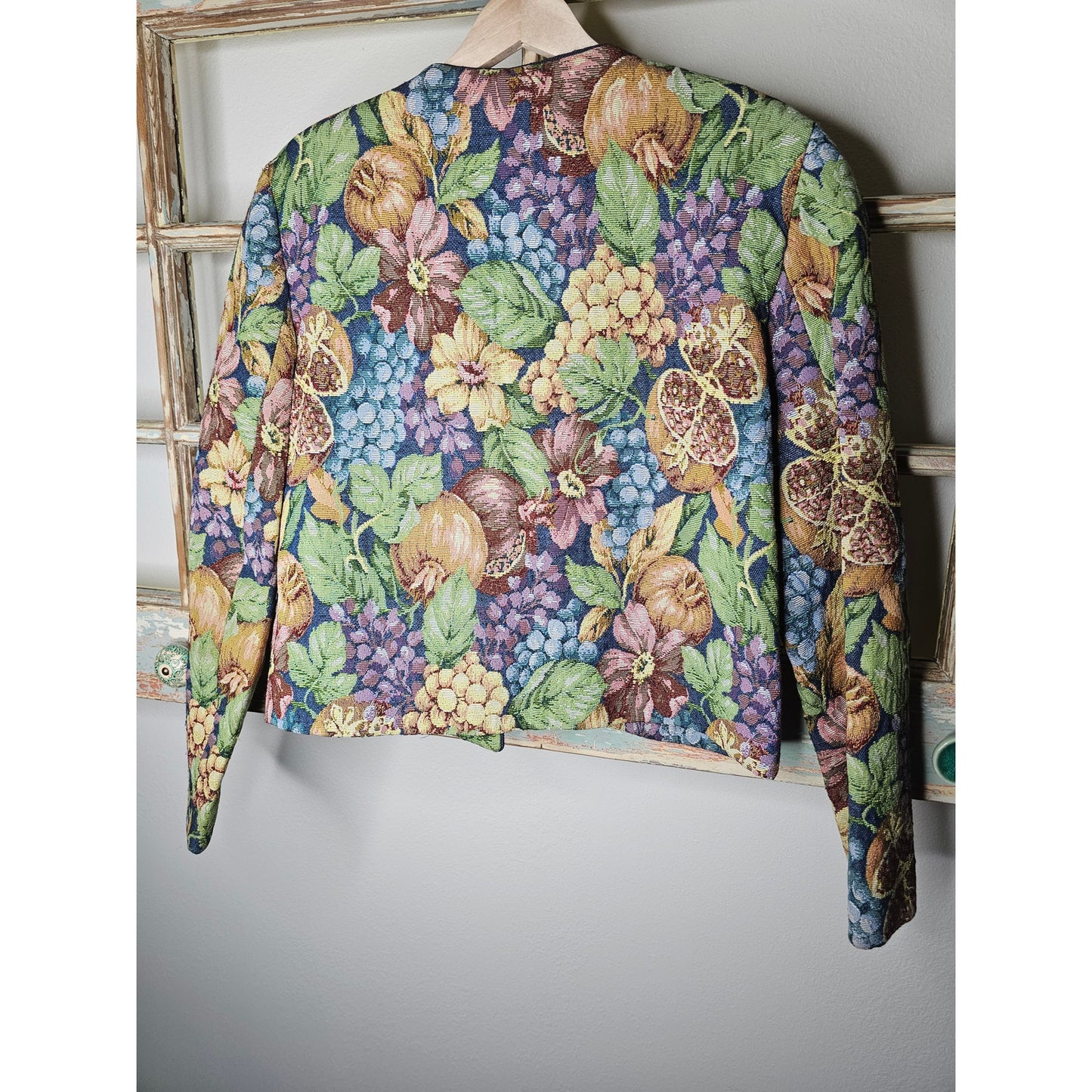 Vintage Don Caster 80's Fruit Brocade Cropped Blazer Ladies size Medium