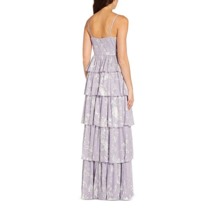 NWT Aidan by Aidan Mattox Metallic Tiered Evening Dress Size 4