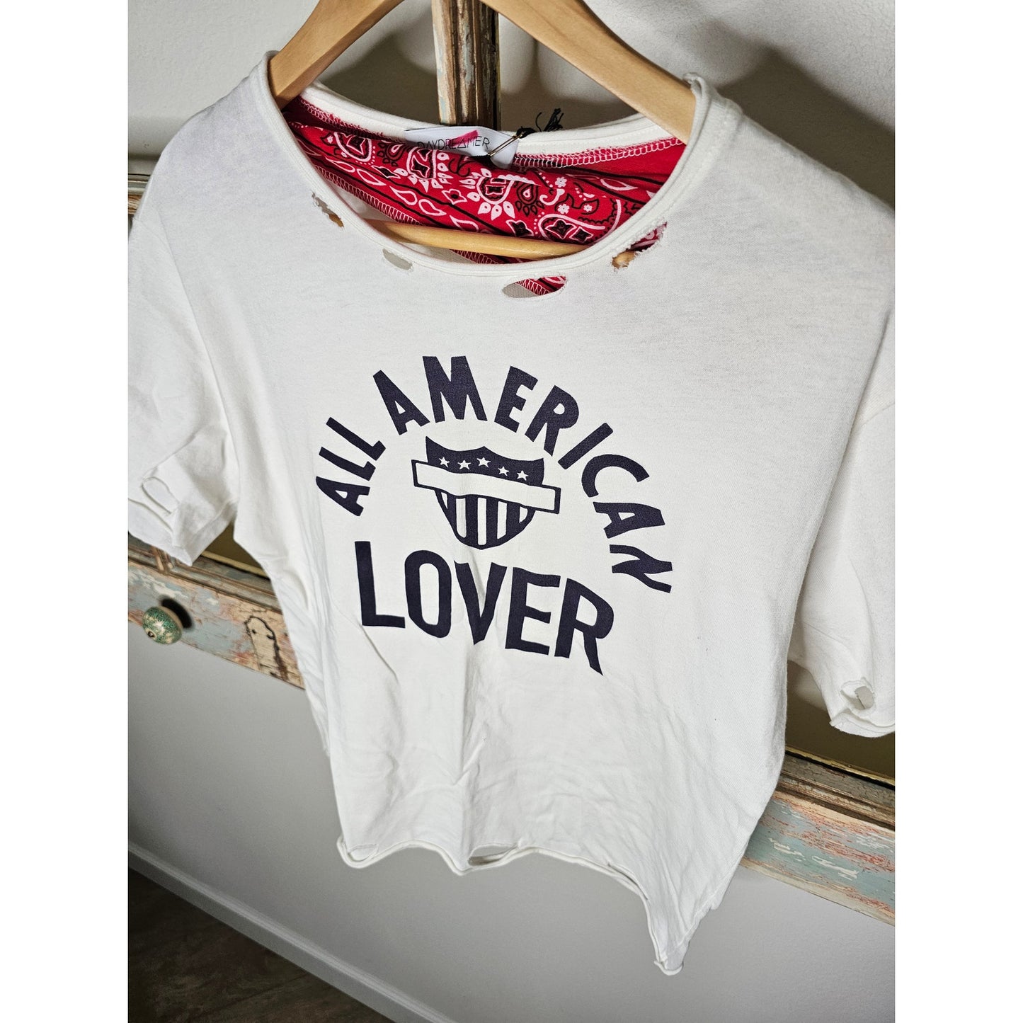 NWT Daydreamer Bandana All American Lover Ladies Distressed Small T-shirt