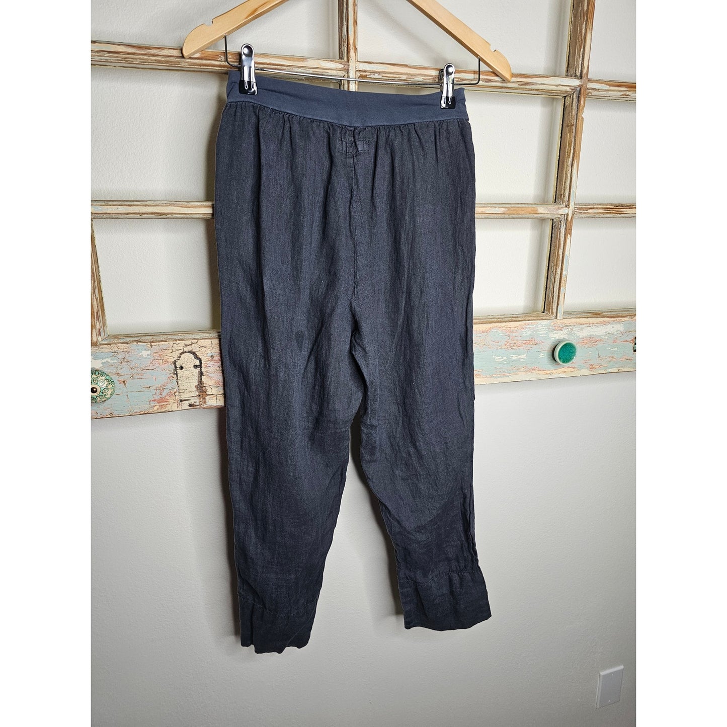 Flax Linen Dark Grey Classic Slimmer Fit Pants Ladies Size Small