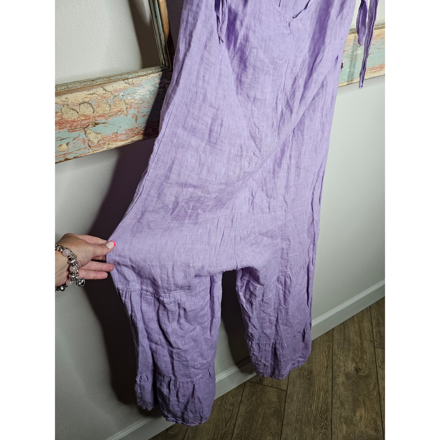 Lino Purple Sleeveless V-Neck Wide Tiered Leg Romper Size Medium