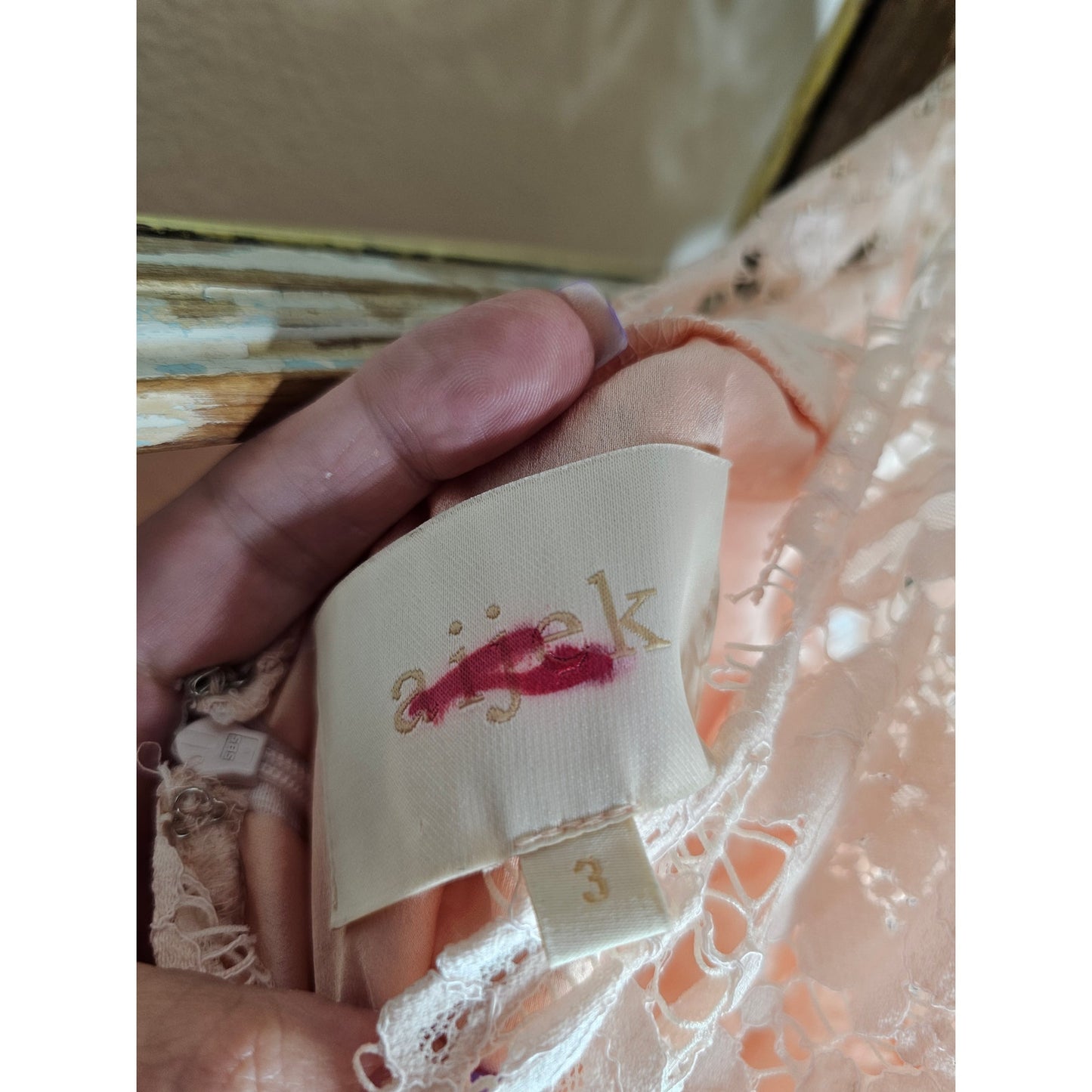 Eyelash Lace Mini Dress W Keyhole Back in Peach By Aijek Ladies 3 / size 10