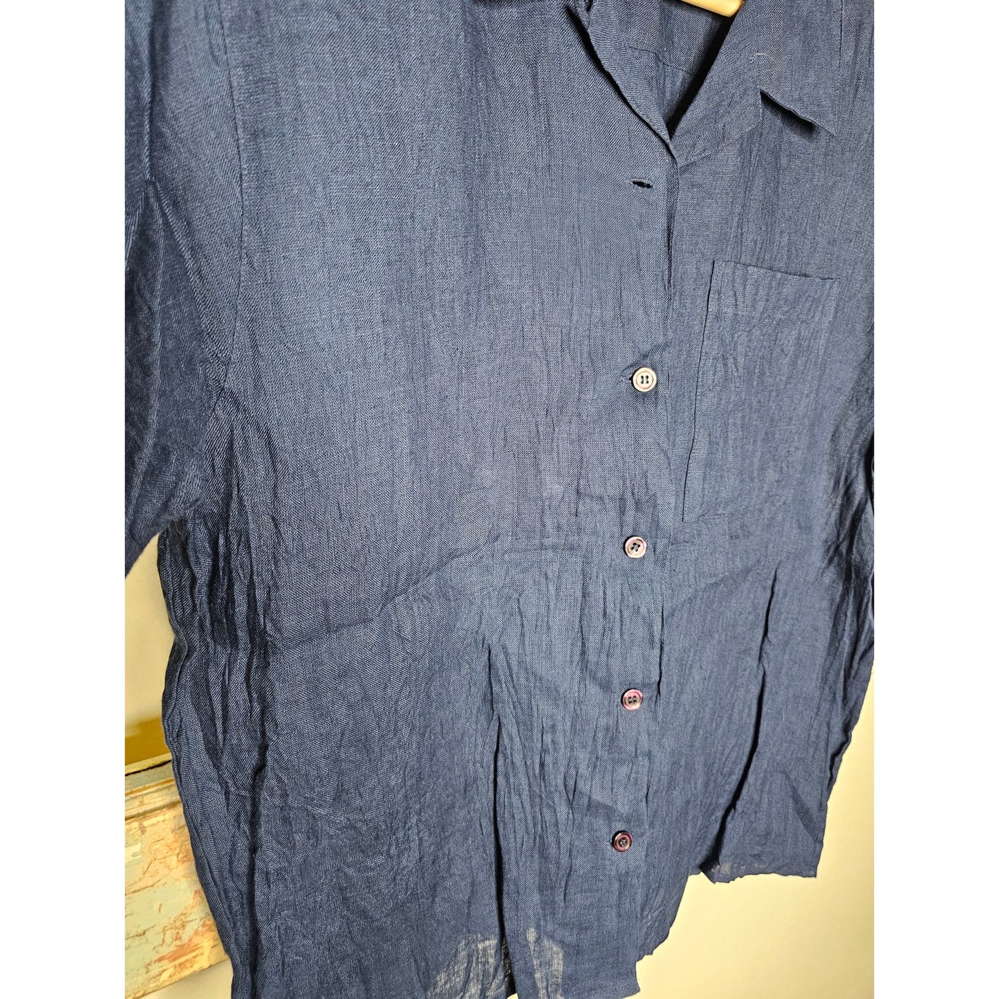 Irish Linen Navy Short Sleeve Button Up Shirt Richard Malcolm Size Large