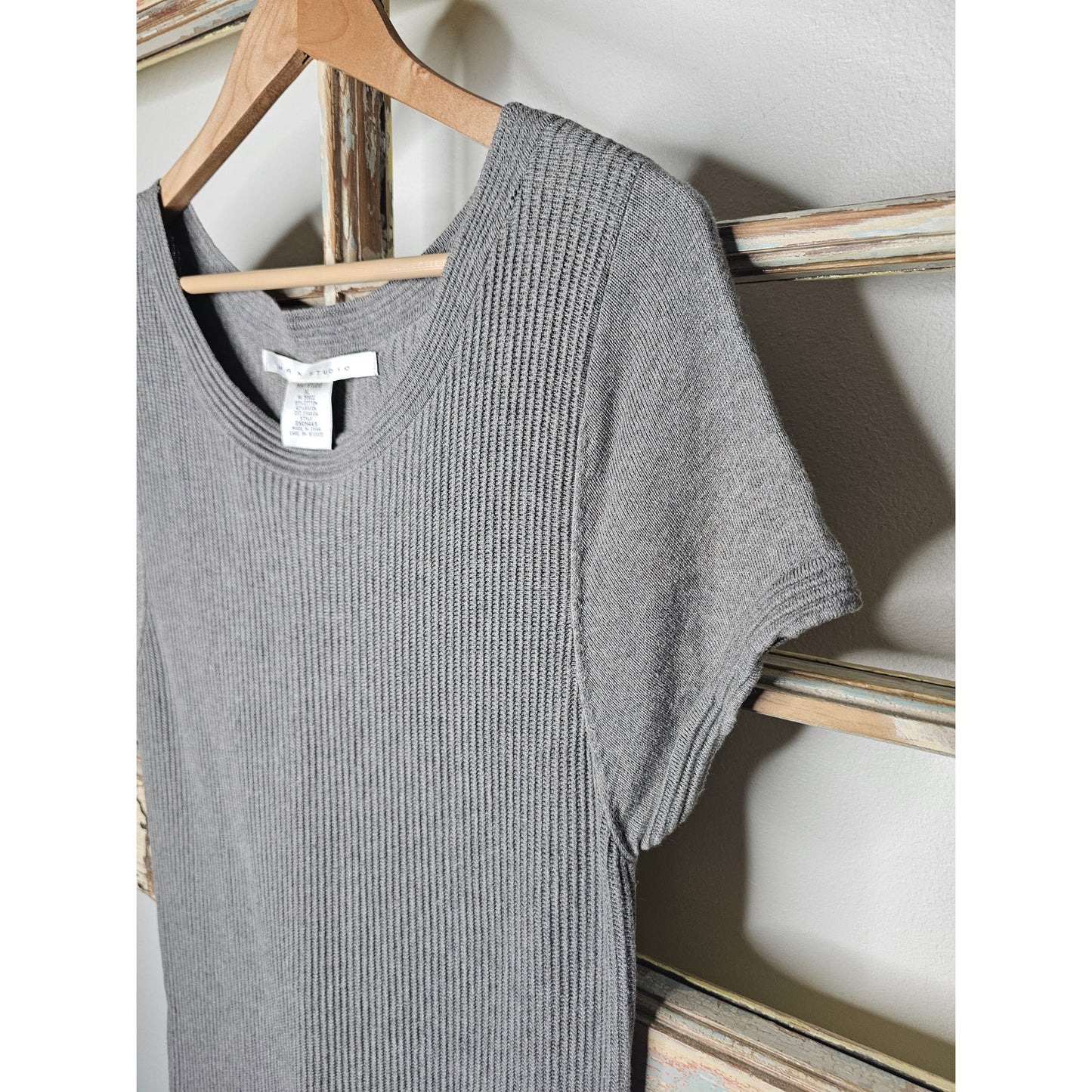 Max Studio Gray Knit Short Sleeve Knee Length Ladies Size XL