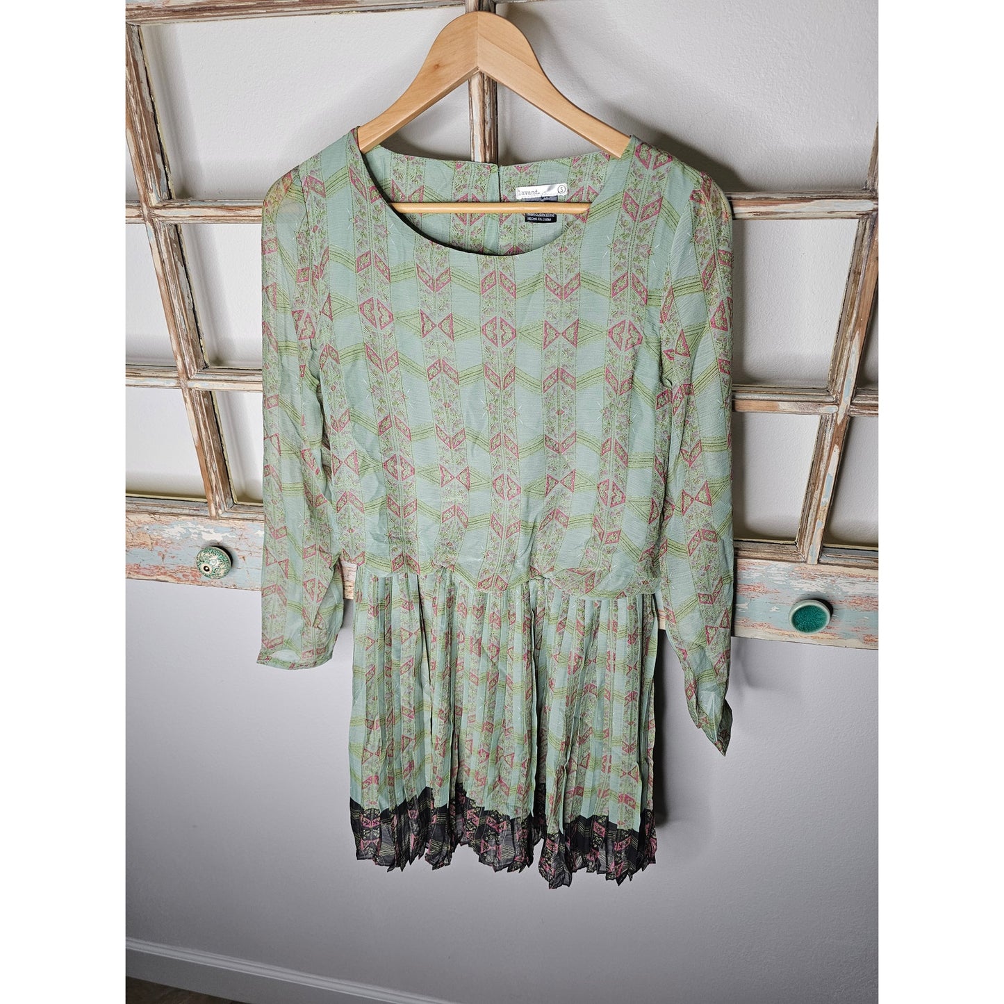 NWT Anthropologie Lavand Blouson Dress Pleated Skirt Ladies size Large