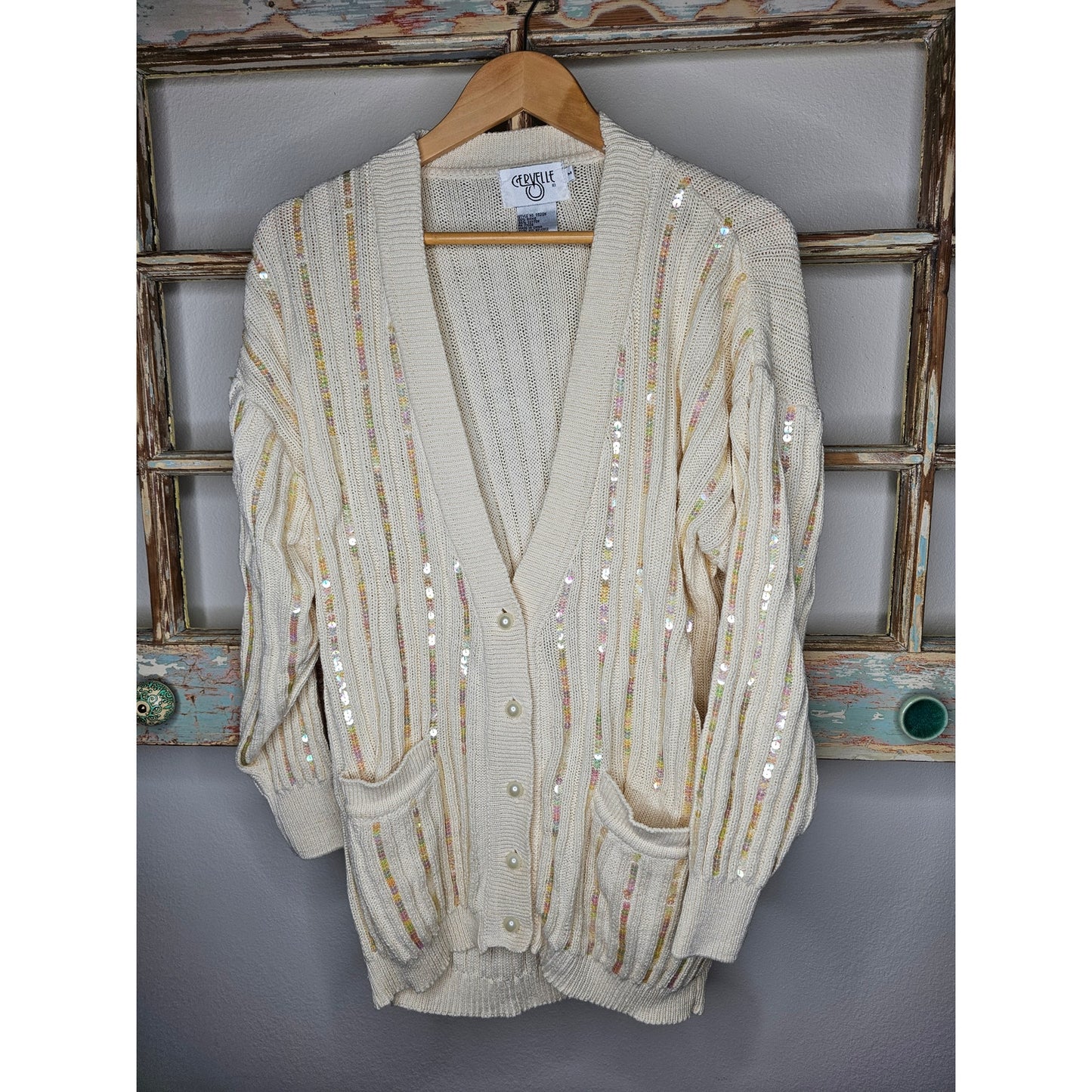 Vintage Cervellie Cream with Sequence and pearls Ladies size Medium
