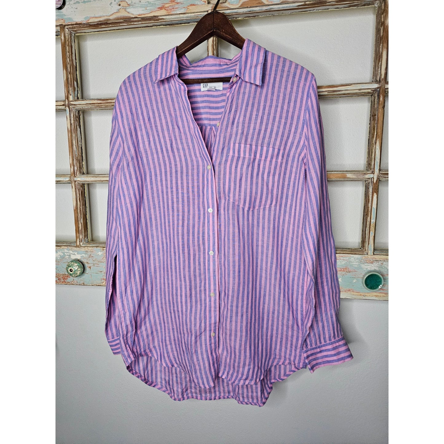 Gap Linen Oversized Boyfriend Button up Striped Shirt Ladies size XS