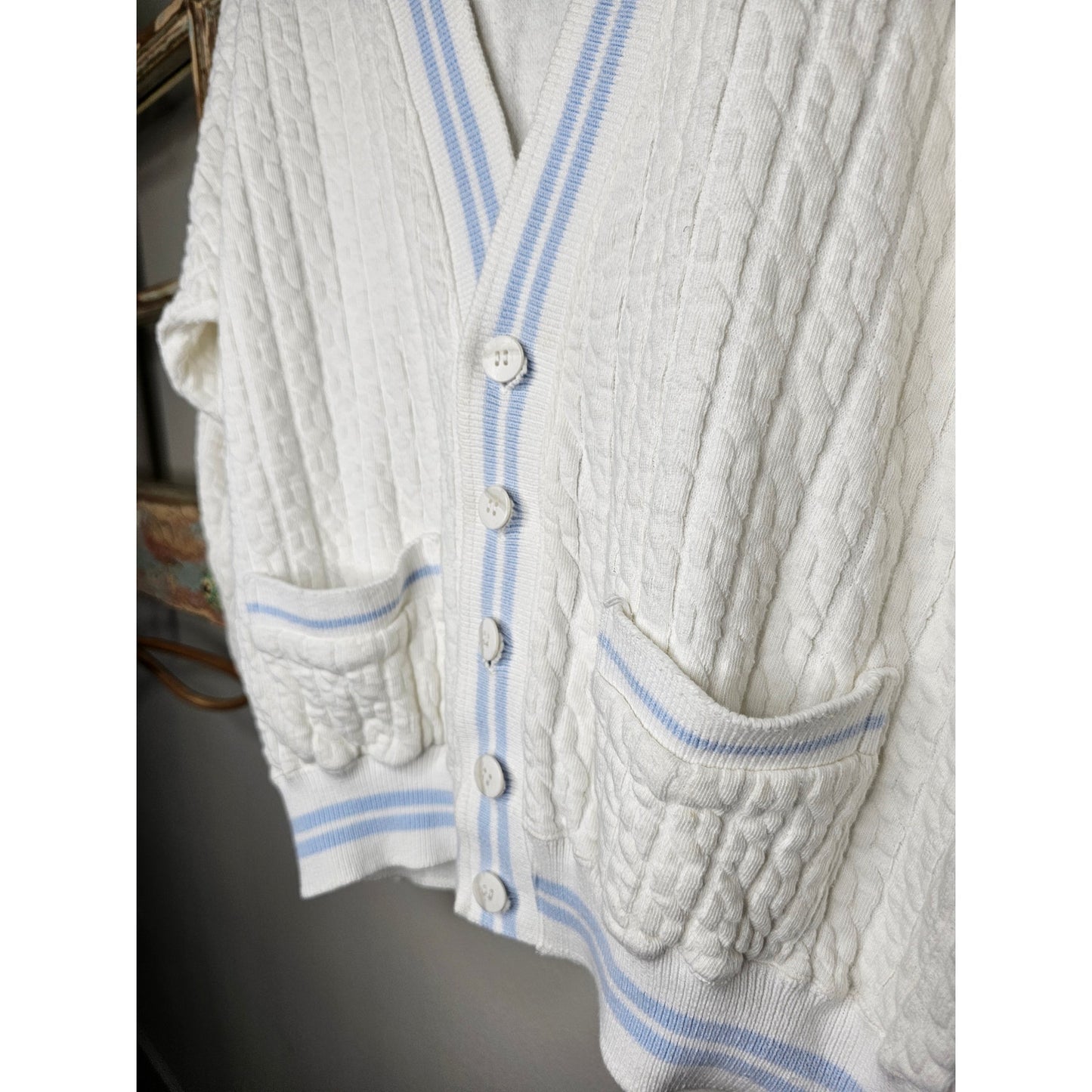 Vintage Cable Knit Button Up Cotton Cardigan Ladies size Small