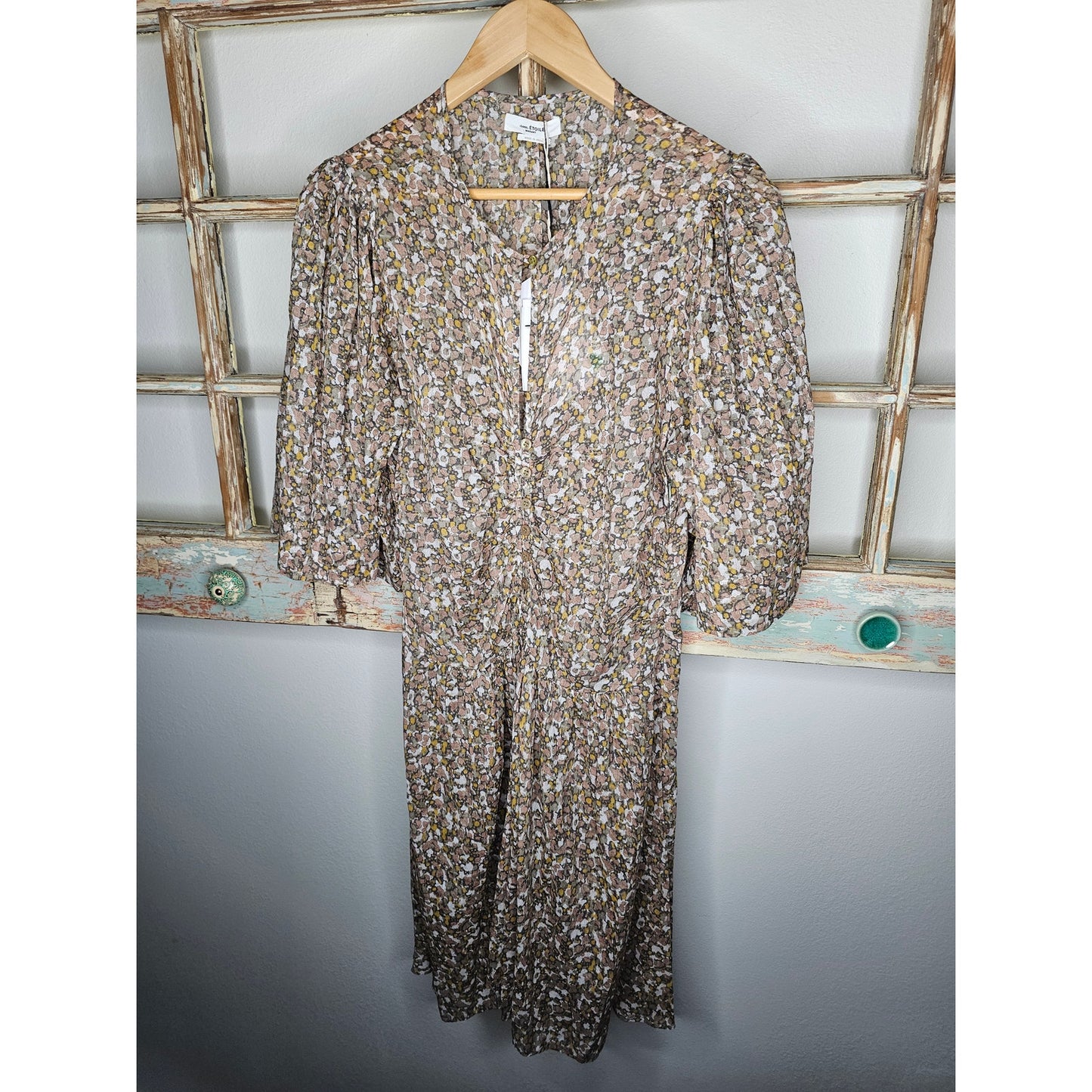 NWT Isabel Marant Etoile Women Lariji Khaki Floral Cotton Mini dress Size 42 / 10