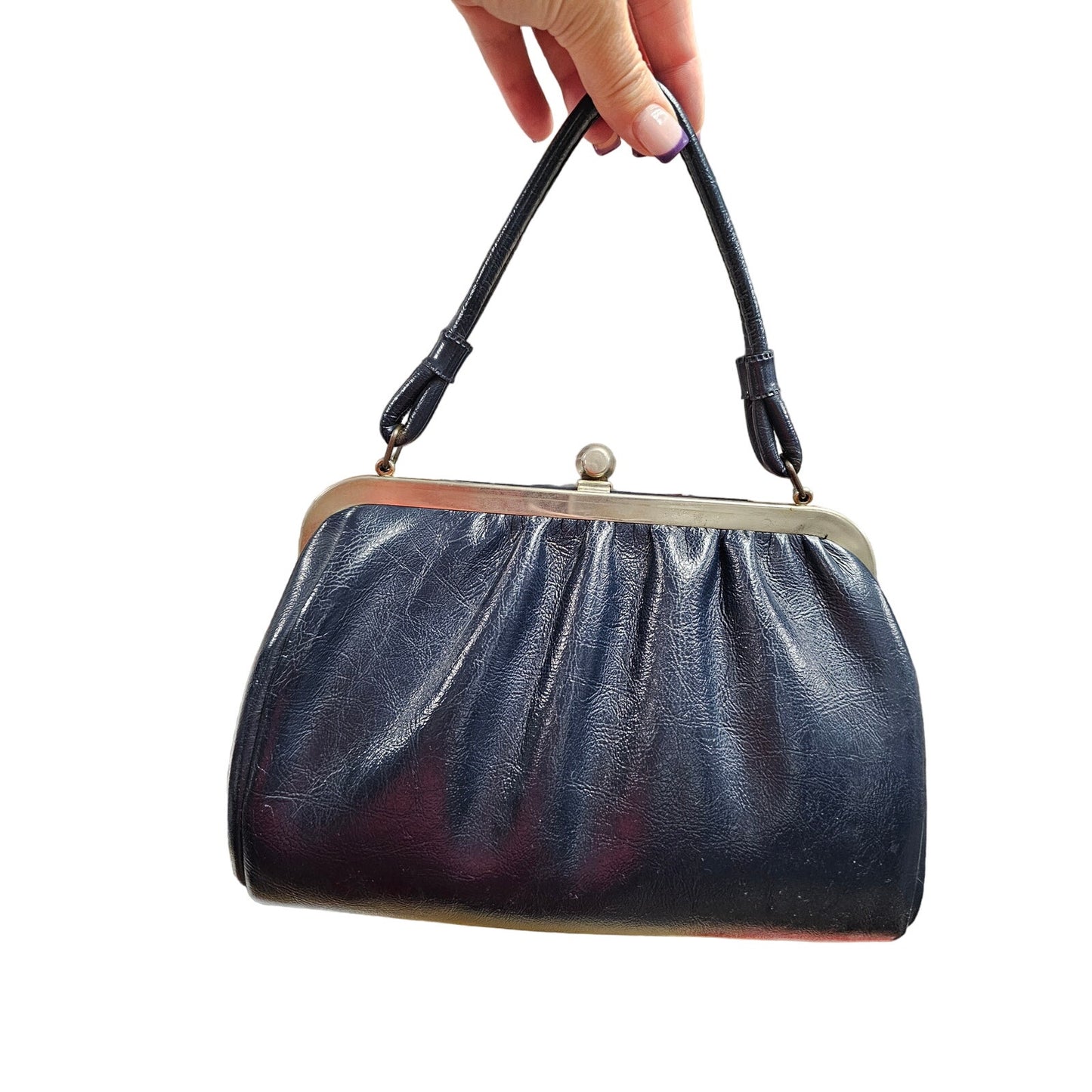 Vintage Navy Blue 60's Mod Gogo style Handbag Silver hardware