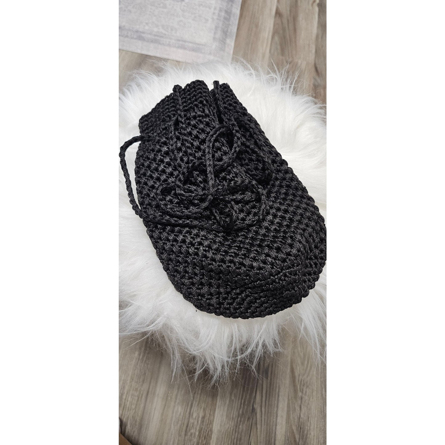 Vintage Crochet Black Bag Hand Or Shoulder Carry