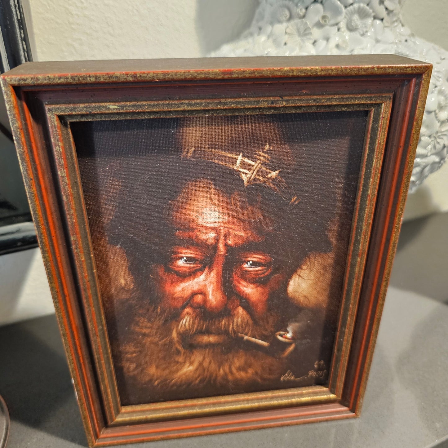 Vintage Set of Framed Oil Paintings Vila Paris 1969 Old Man Pipe & Cigarette