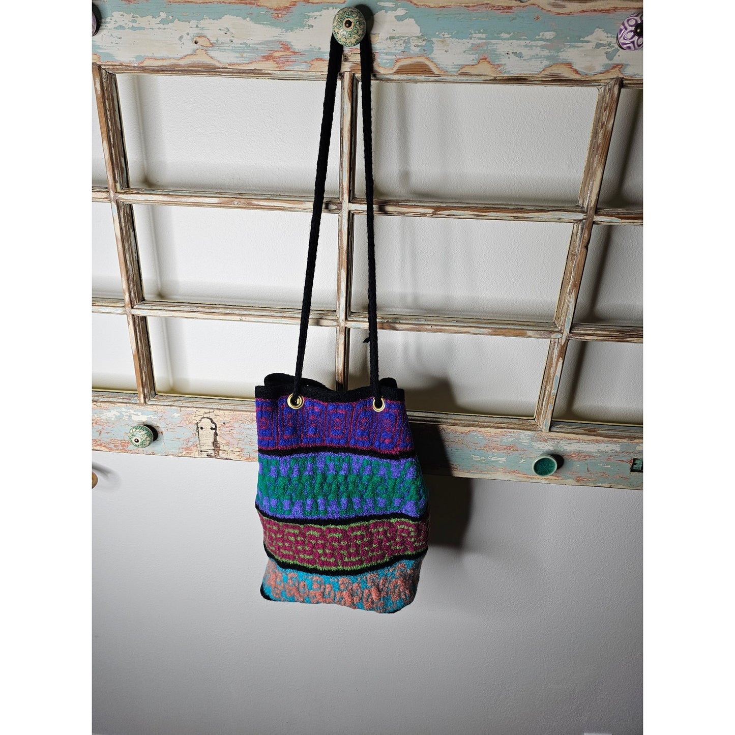 Vintage BOHO Shoulder/ Crossbody Vibrant Yarn Bag with feet