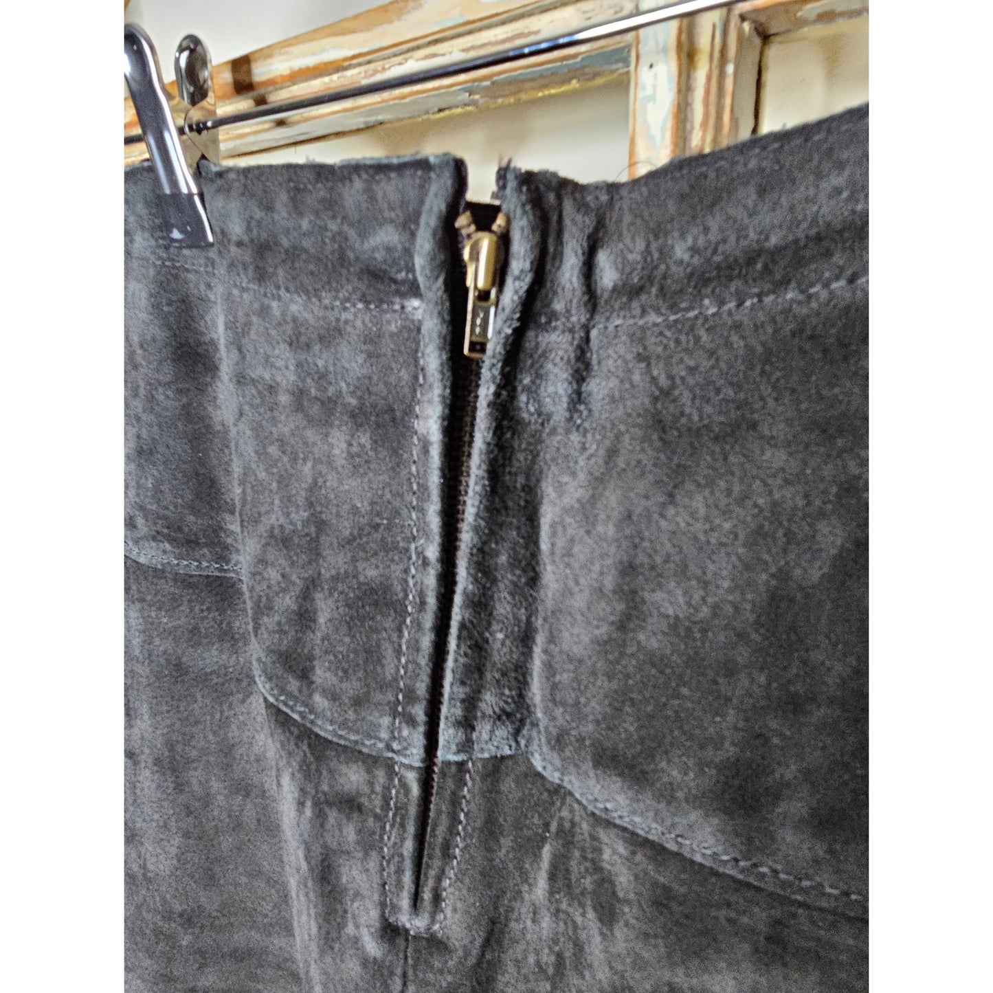 Vintage Bernardo Black Suede Leather Midi Skirt Ladies size Small