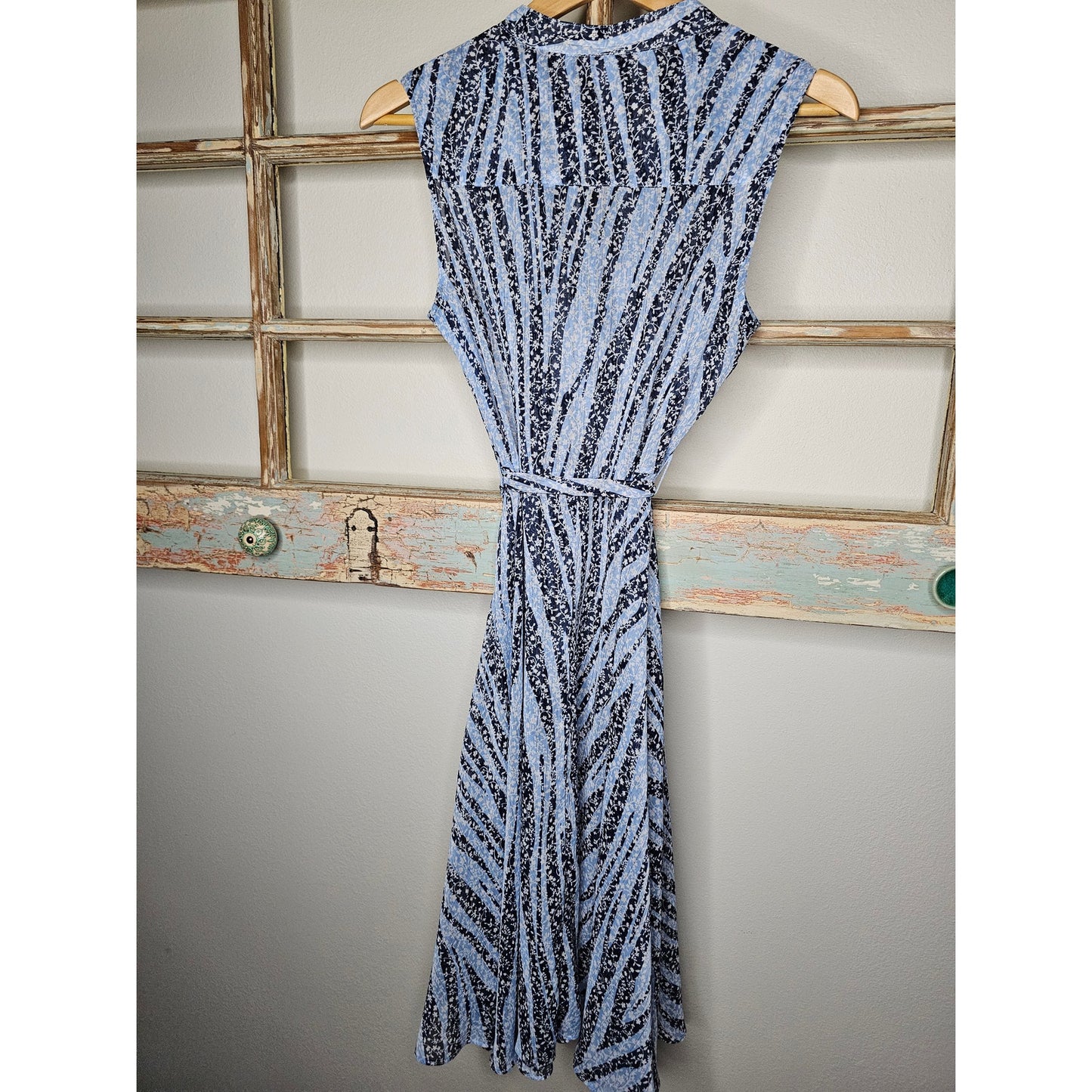 Nanette Lepore Blue Metallic Floral Sleeveless Shear Dress Size 6