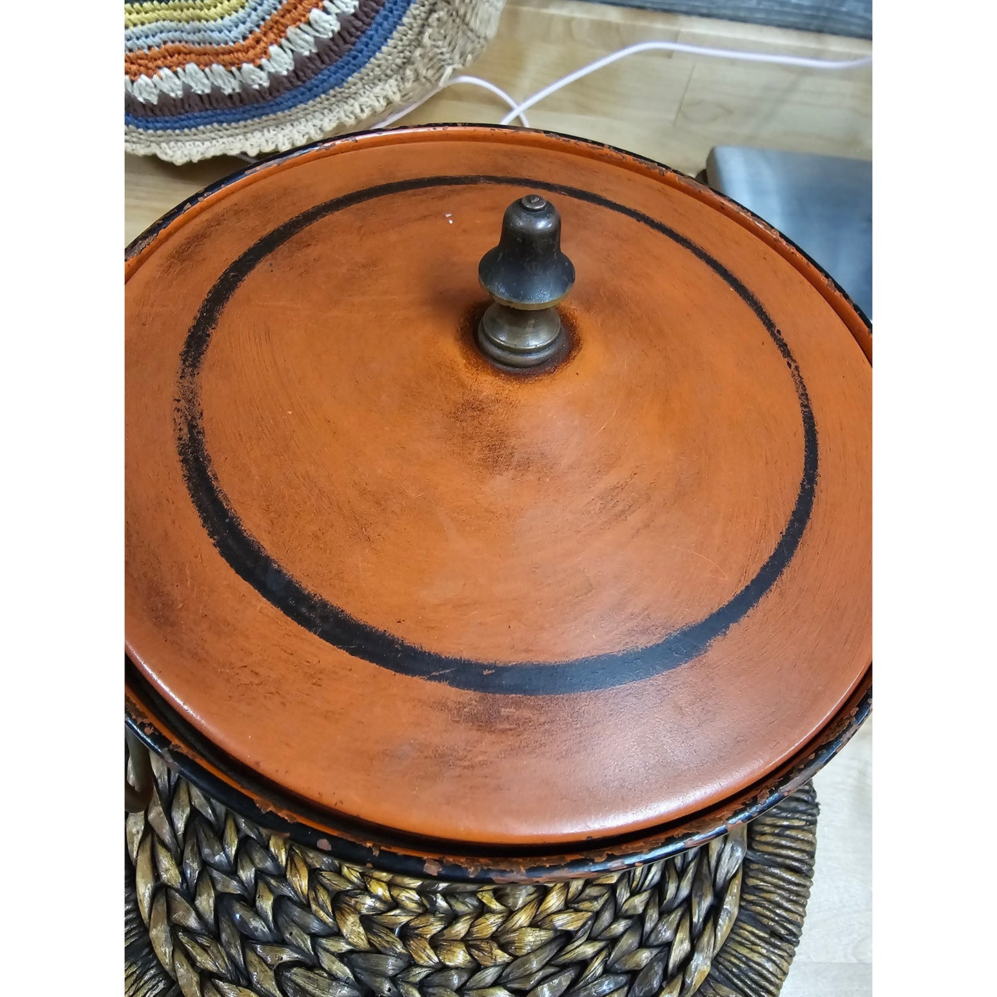 Vintage Cinnabar orange With black Wash/Trim Ice bucket Brass accents