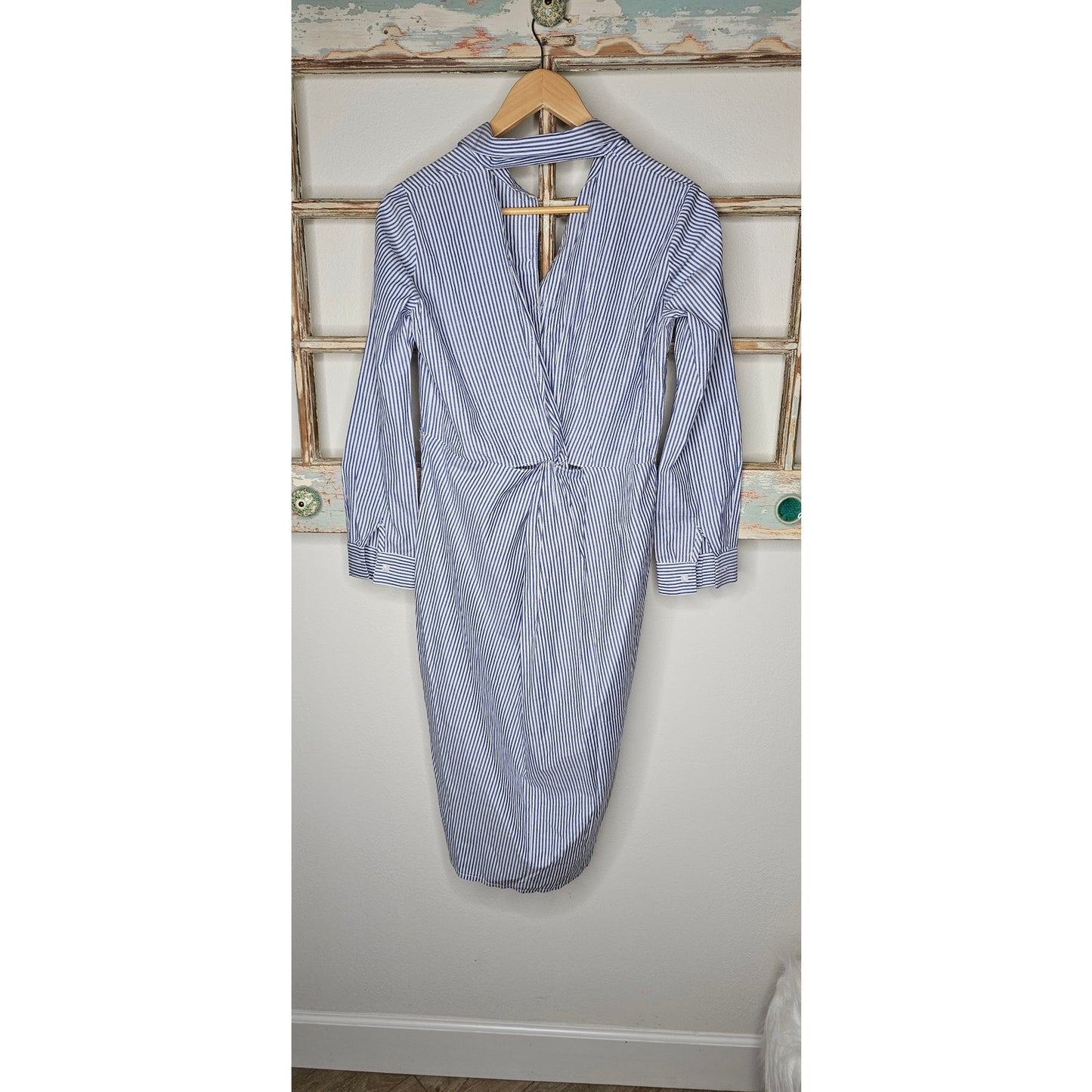 Matilda Navy & White Oxford Button Down High Low V-back Dress size 4