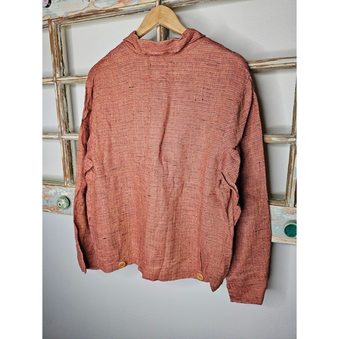 Flax Linen Zip Up Collared Jacket with Front pockets in Coral Tweed Size Small