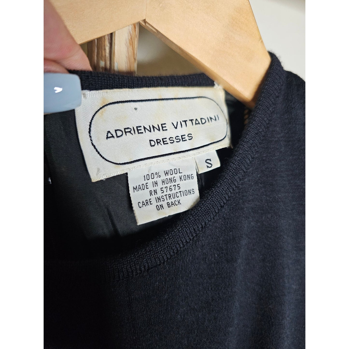 Vintage Adrienne Vittadini Black Wool Dress Ladies size Small