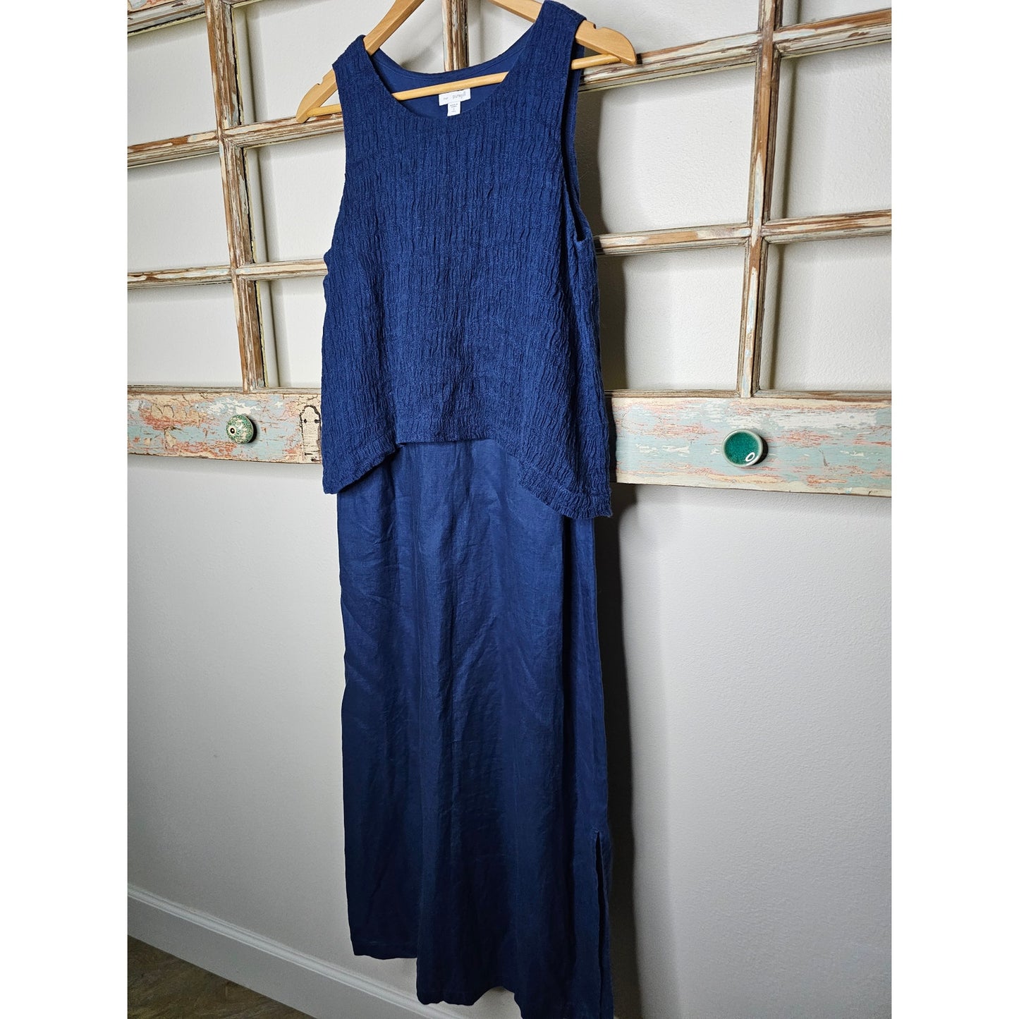 Vintage Linen Pure Jill Blue Midi Sleeveless Dress Ladies Size Small