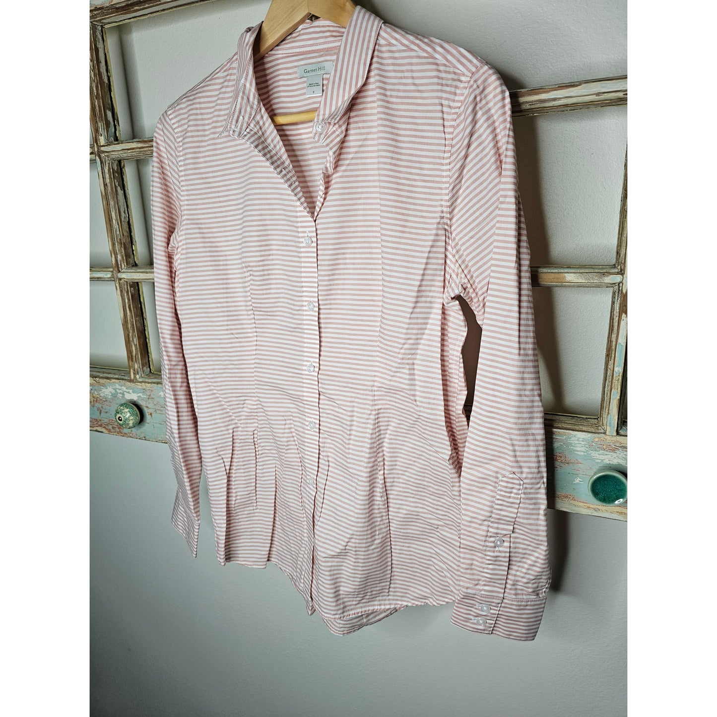 Garnet Hill Organic Pina Striped Button Up Long Sleeve Ladies Size 8