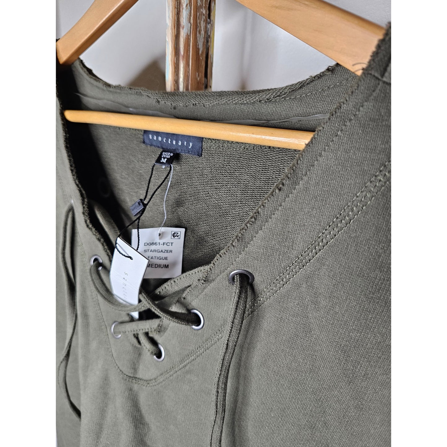 NWT Sactuary Army Green Short Sleeve Lace Up Ladies Medium Dress