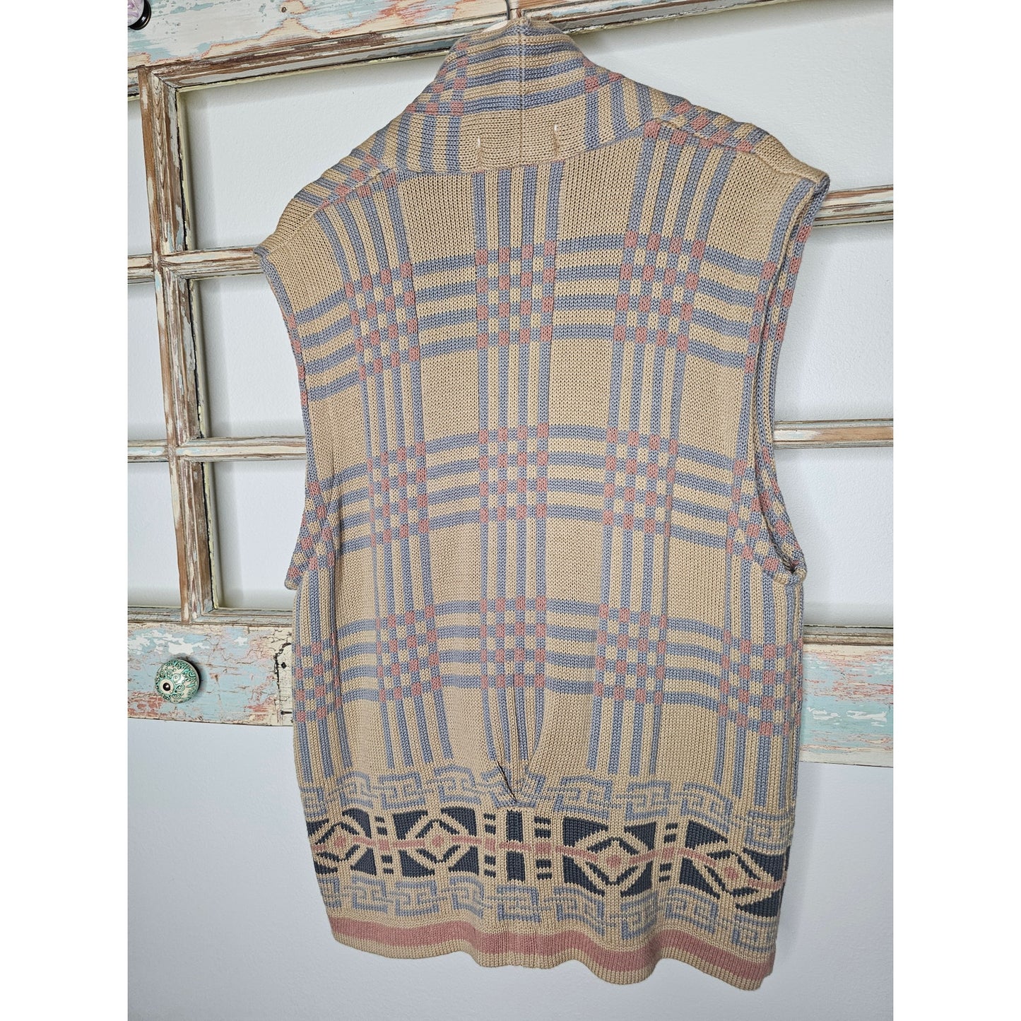 Sage Hand-loomed Vest Tribal Southwest Design Button Front Size Large